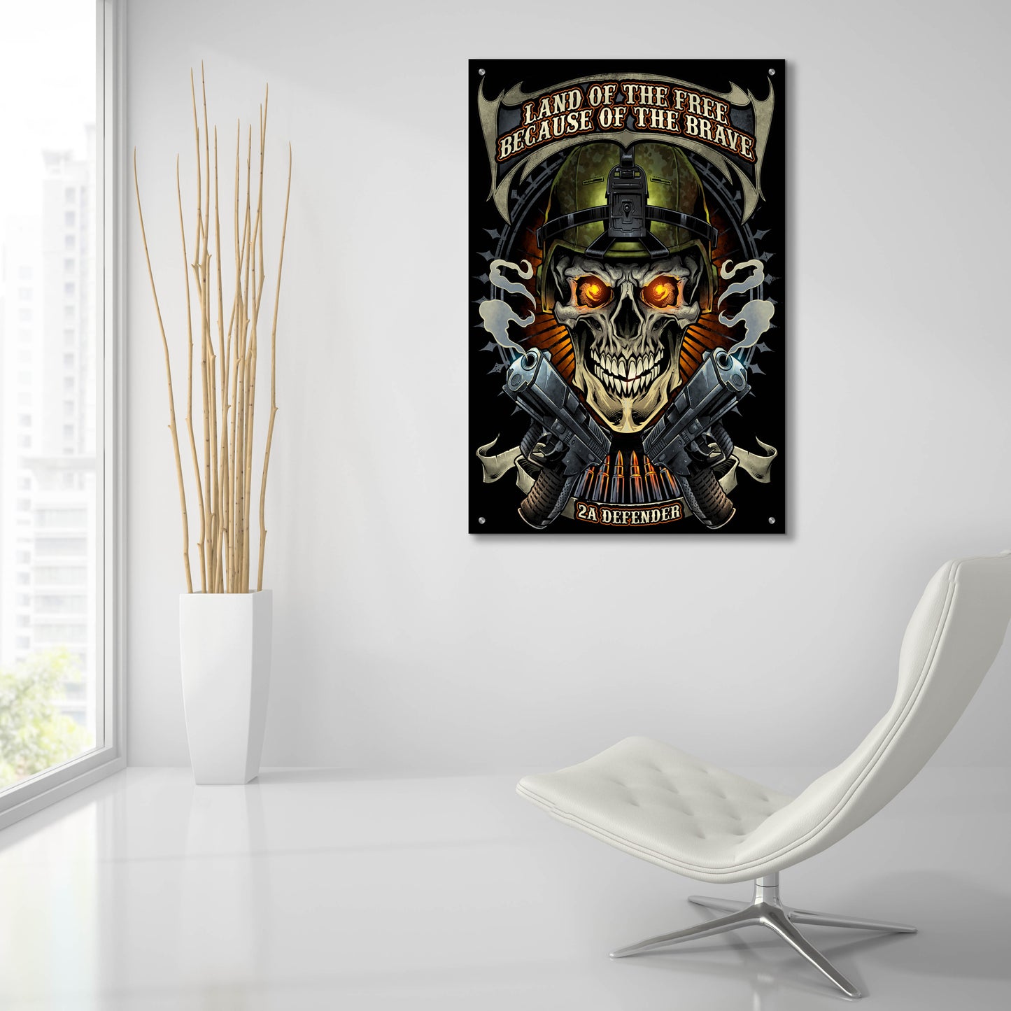 Epic Art 'Skull Soldier and Guns' by Flyland Designs, Acrylic Glass Wall Art,24x36