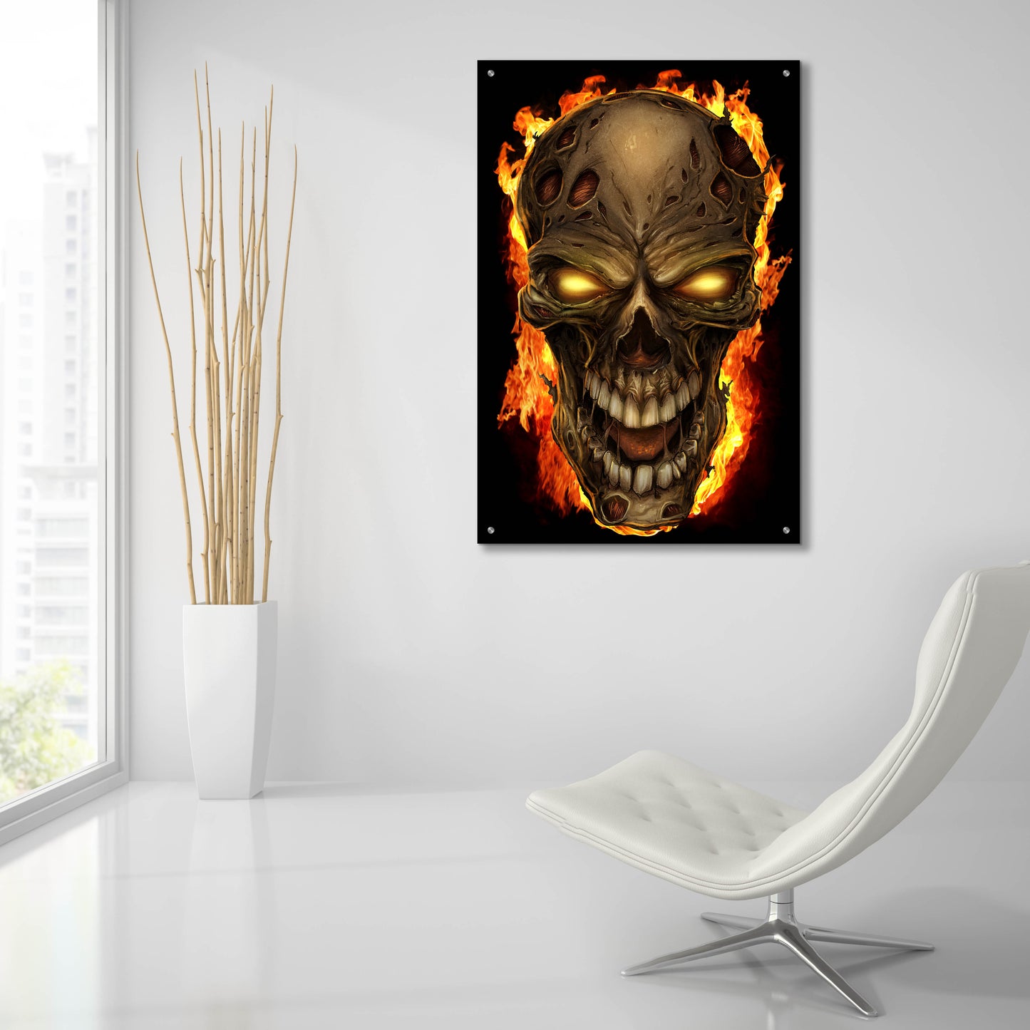 Epic Art 'Zombie Fire Skull' by Flyland Designs, Acrylic Glass Wall Art,24x36