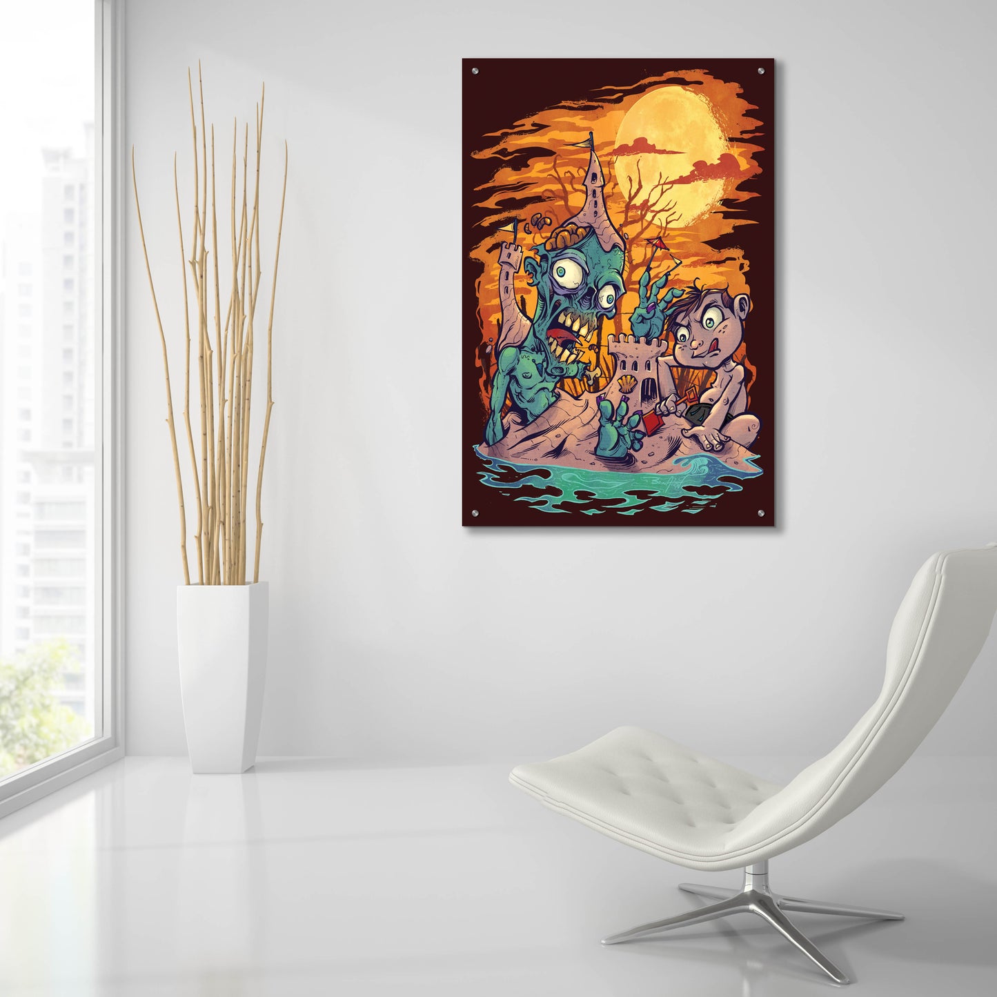 Epic Art 'Halloween At The Beach - Zombie' by Flyland Designs, Acrylic Glass Wall Art,24x36
