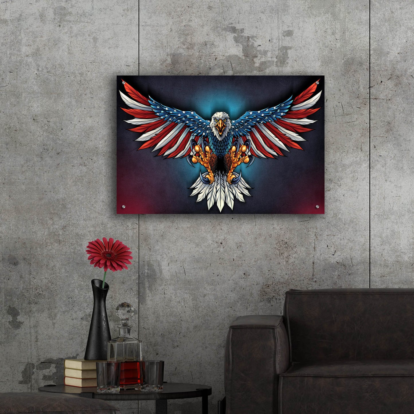 Epic Art 'Eagle With US Flag Wings Spread' by Flyland Designs, Acrylic Glass Wall Art,36x24