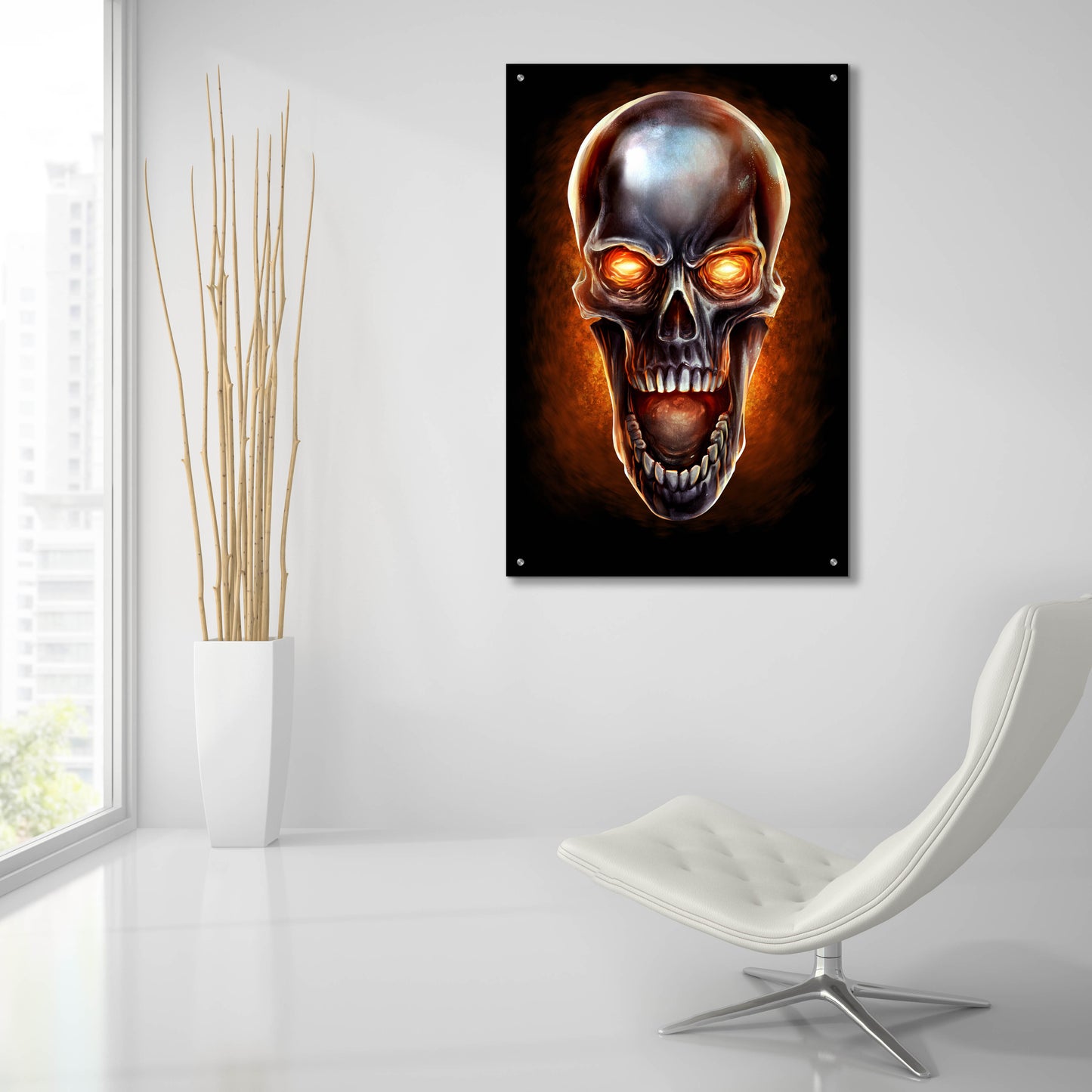 Epic Art 'Metal Fire Skull' by Flyland Designs, Acrylic Glass Wall Art,24x36