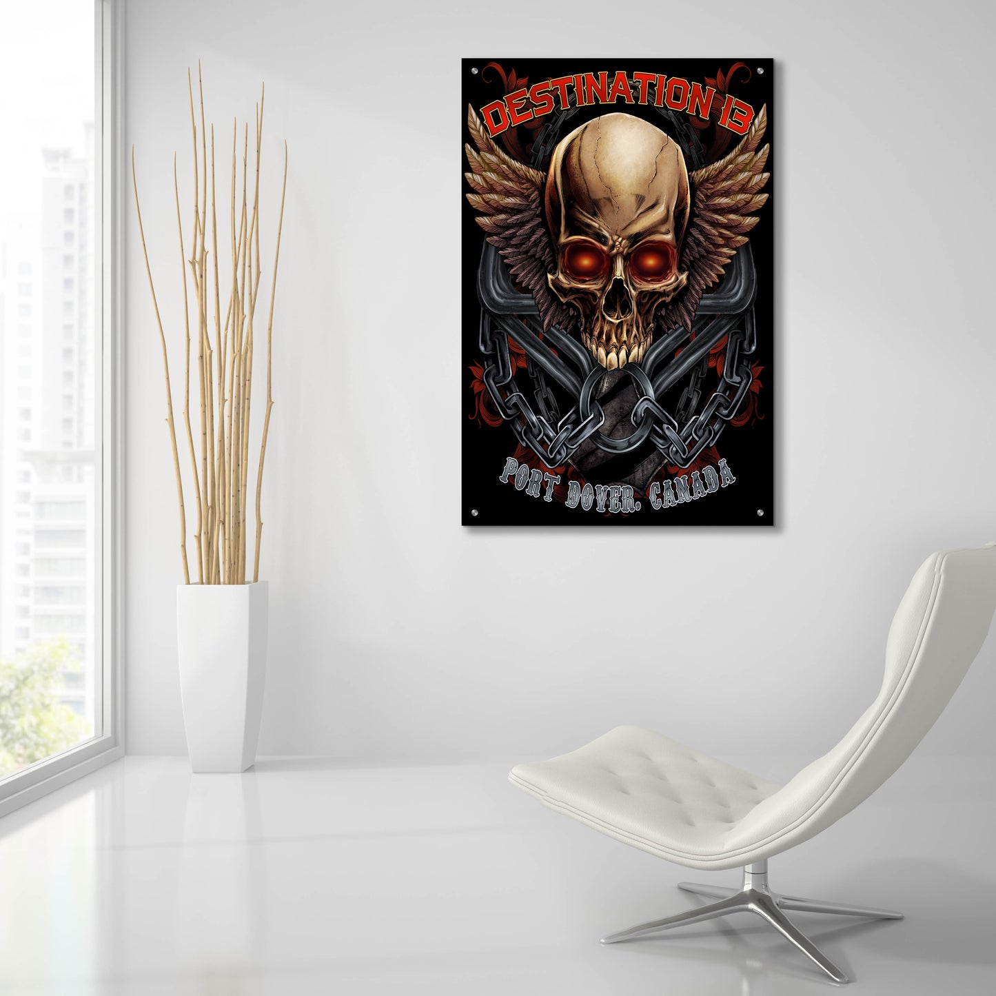 Epic Art 'Skull And Wings With Text' by Flyland Designs, Acrylic Glass Wall Art,24x36