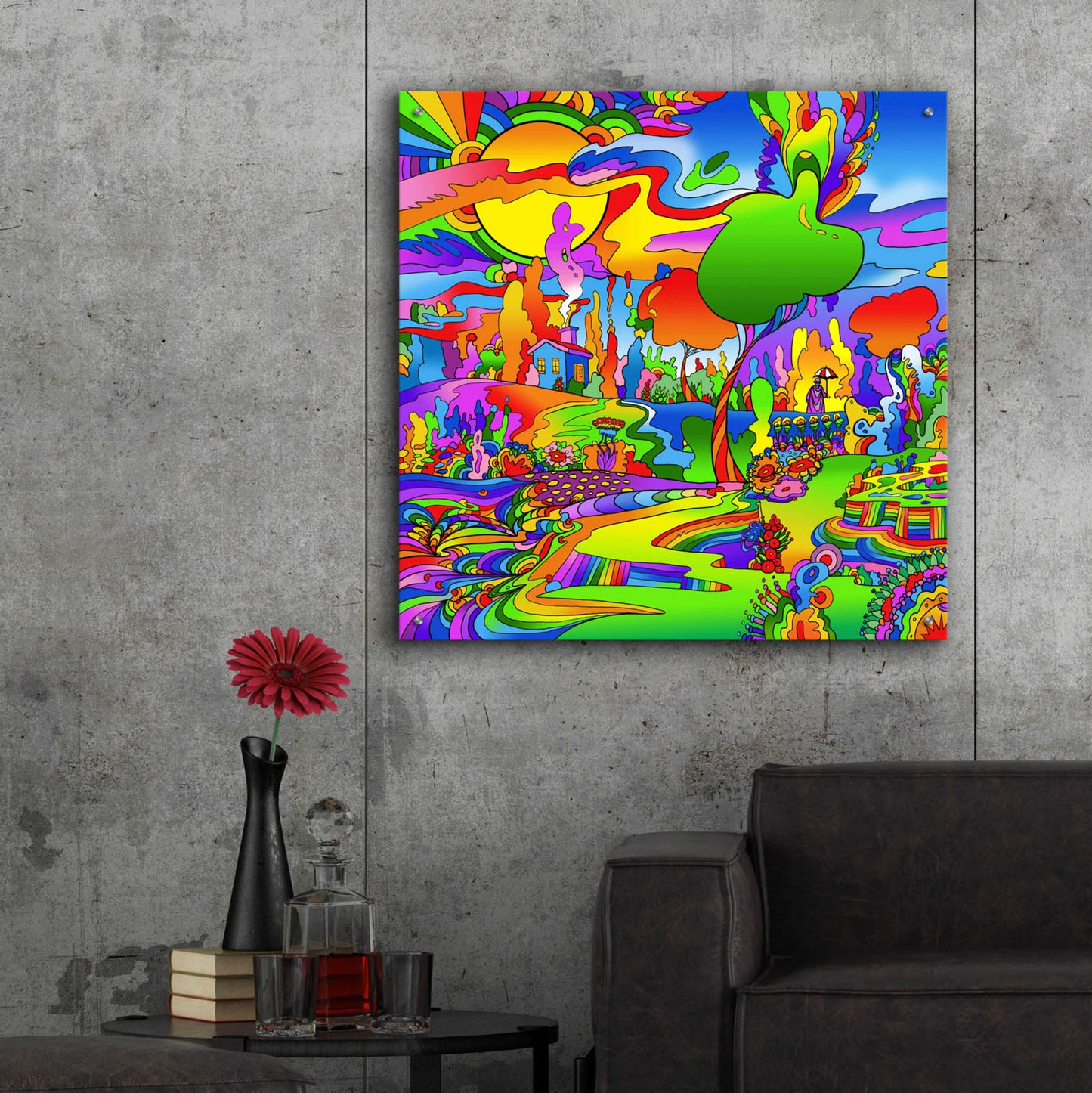 Epic Art 'Umbrella Man Landscape 1119' by Howie Green, Acrylic Glass Wall Art,36x36
