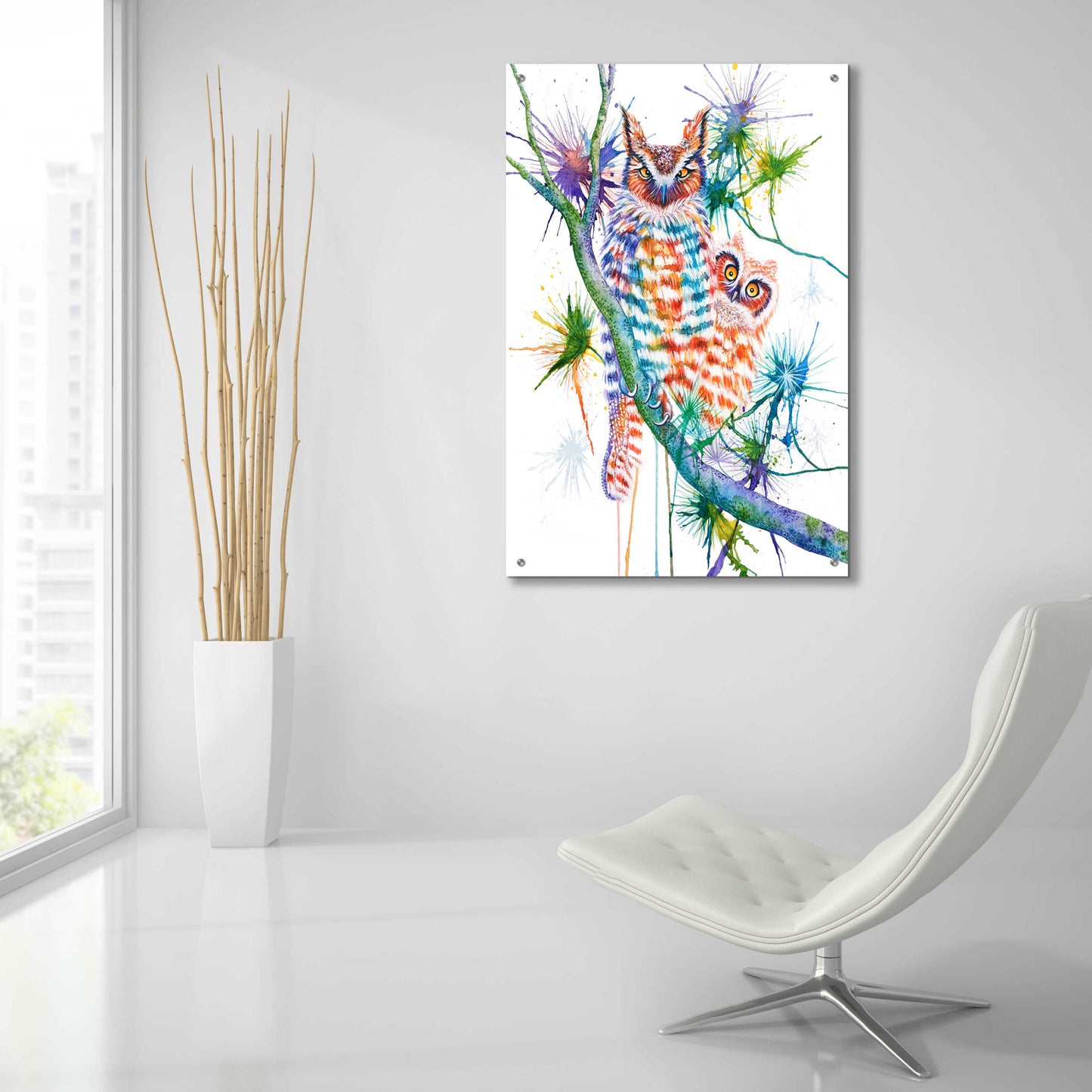 Epic Art 'Momma and Baby Owl' by Michelle Faber, Acrylic Glass Wall Art,24x36