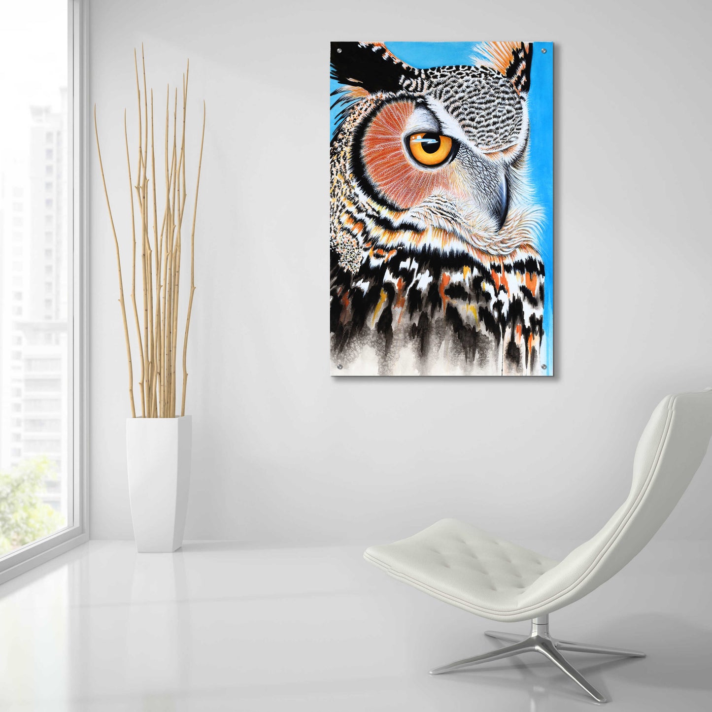 Epic Art 'Great Horned Owl Eye' by Michelle Faber, Acrylic Glass Wall Art,24x36