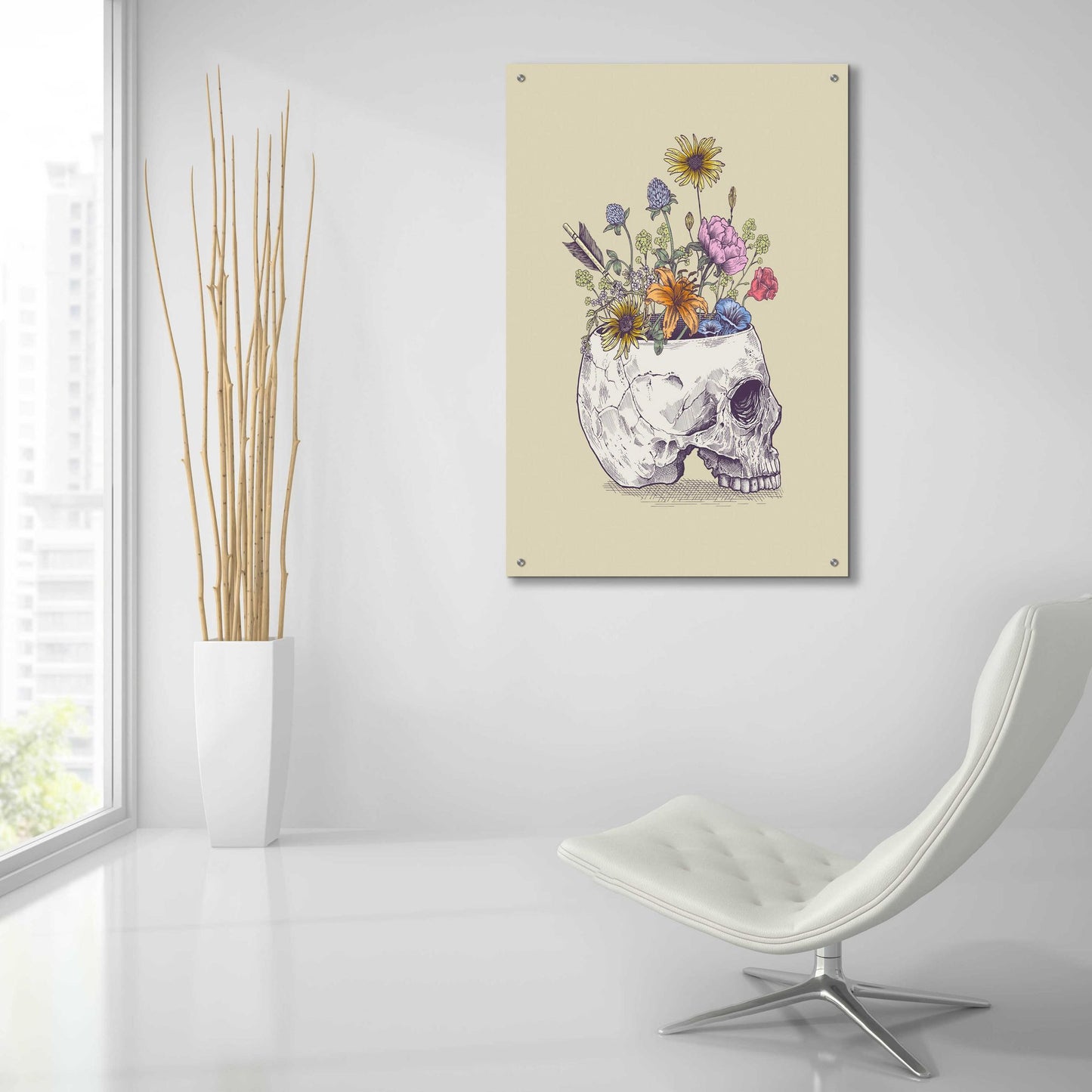 Epic Art 'Half Skull Flowers' by Rachel Caldwell, Acrylic Glass Wall Art,24x36