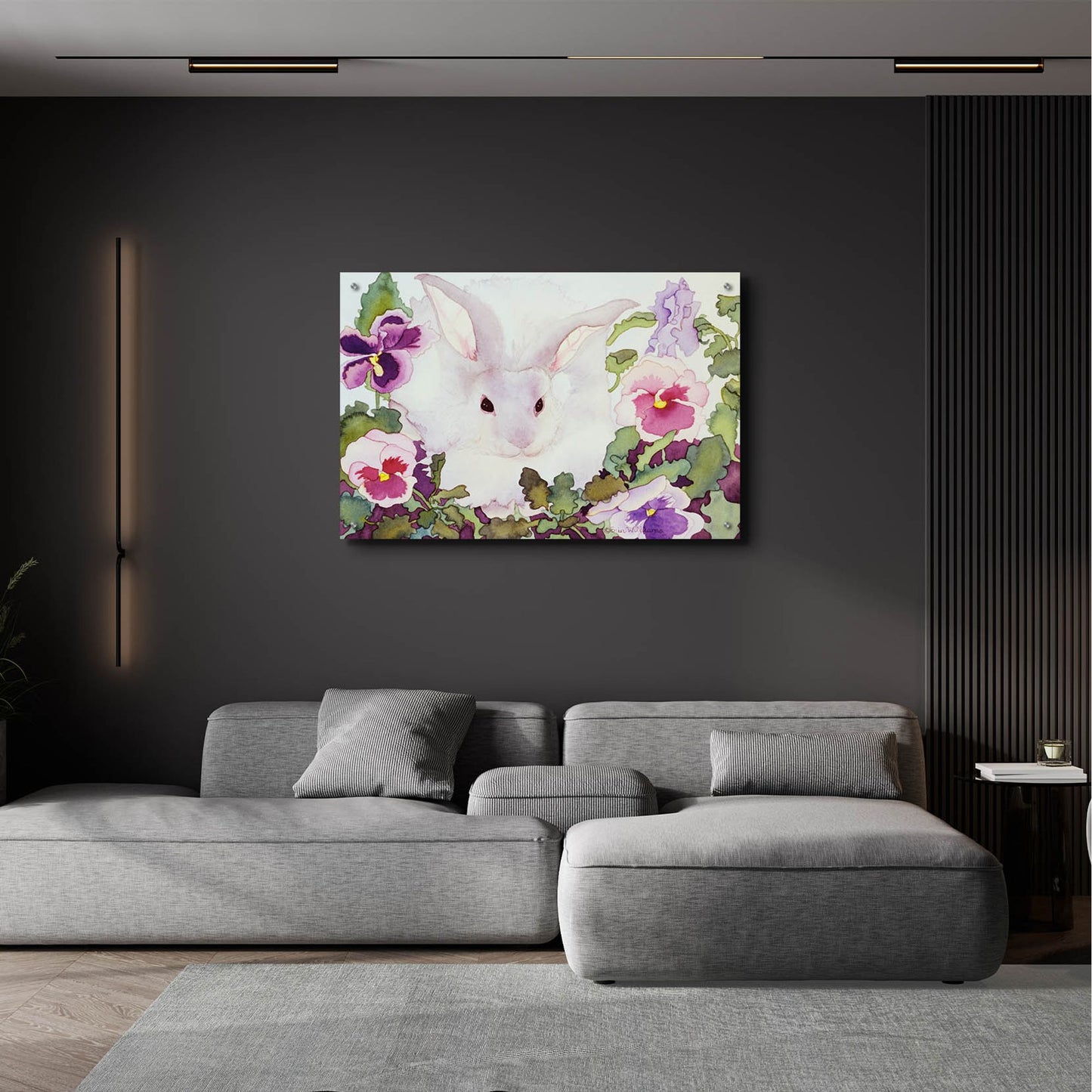 Epic Art 'Bunny with Pansies' by Carissa Luminess, Acrylic Glass Wall Art,36x24