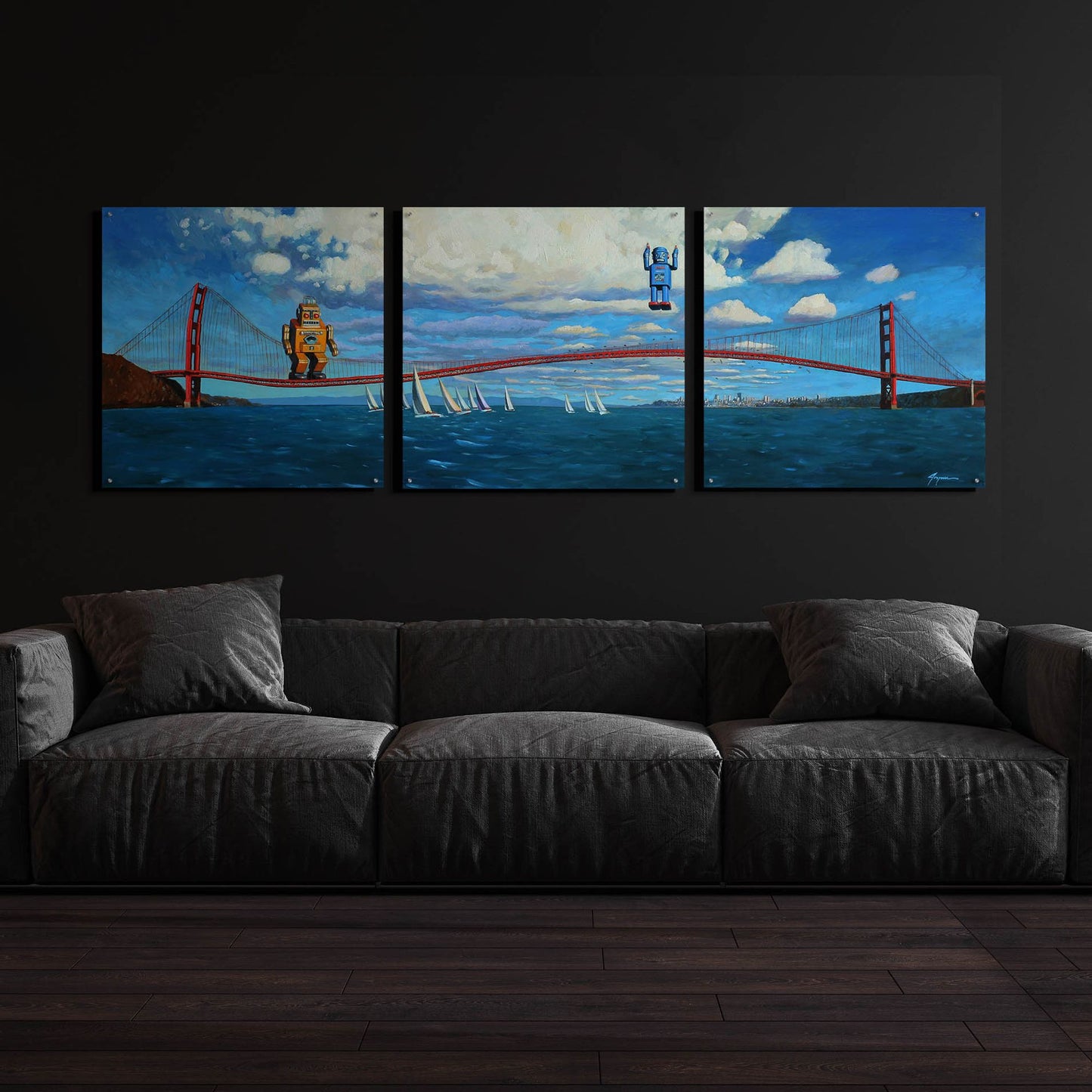 Epic Art 'Golden Gaters' by Eric Joyner, Acrylic Glass Wall Art, 3 Piece Set,108x36