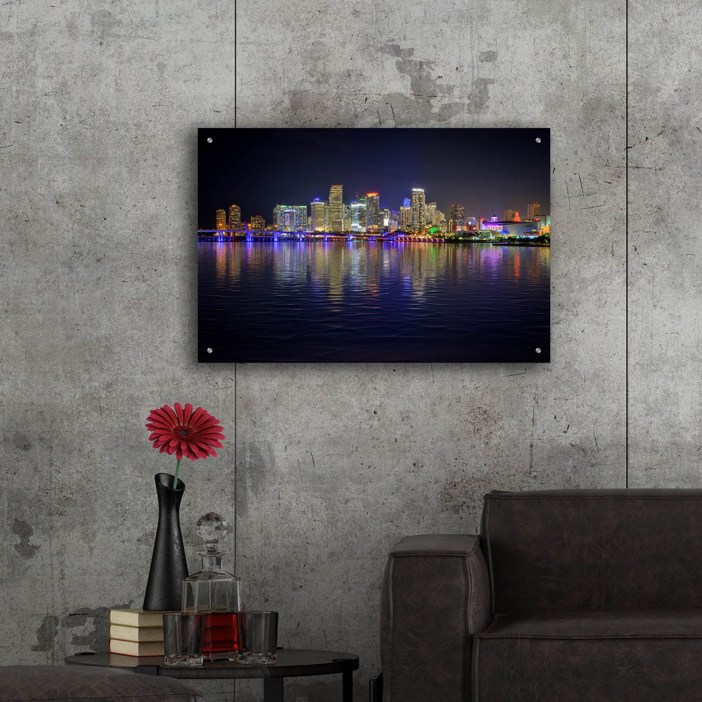 Epic Art 'Miami Skyline' by Rick Berk, Acrylic Glass Wall Art,36x24