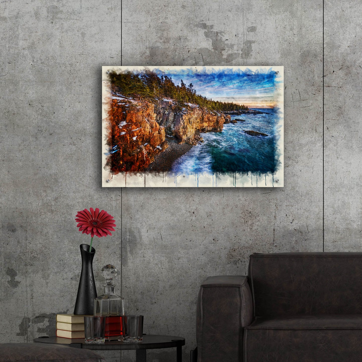 Epic Art 'The Schoodic Shoreline Watercolor' by Rick Berk, Acrylic Glass Wall Art,36x24