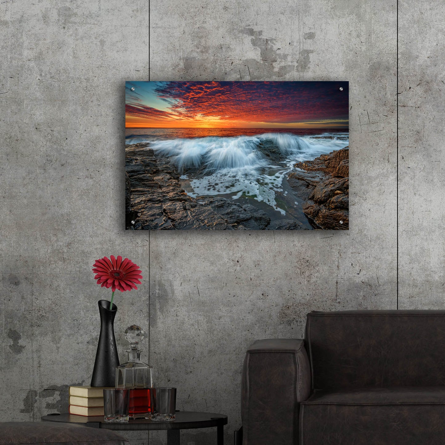 Epic Art 'Waves Crash at Daybreak' by Rick Berk, Acrylic Glass Wall Art,36x24