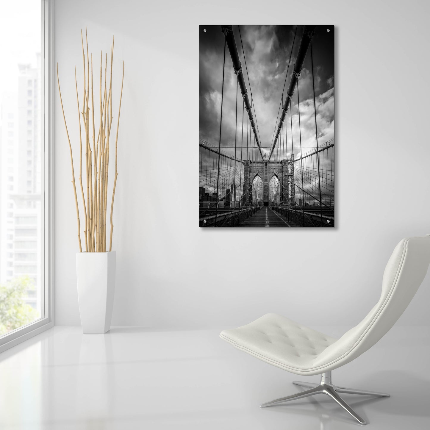 Epic Art 'Spring Evening on the Brooklyn Bridge BW' by Rick Berk, Acrylic Glass Wall Art,24x36