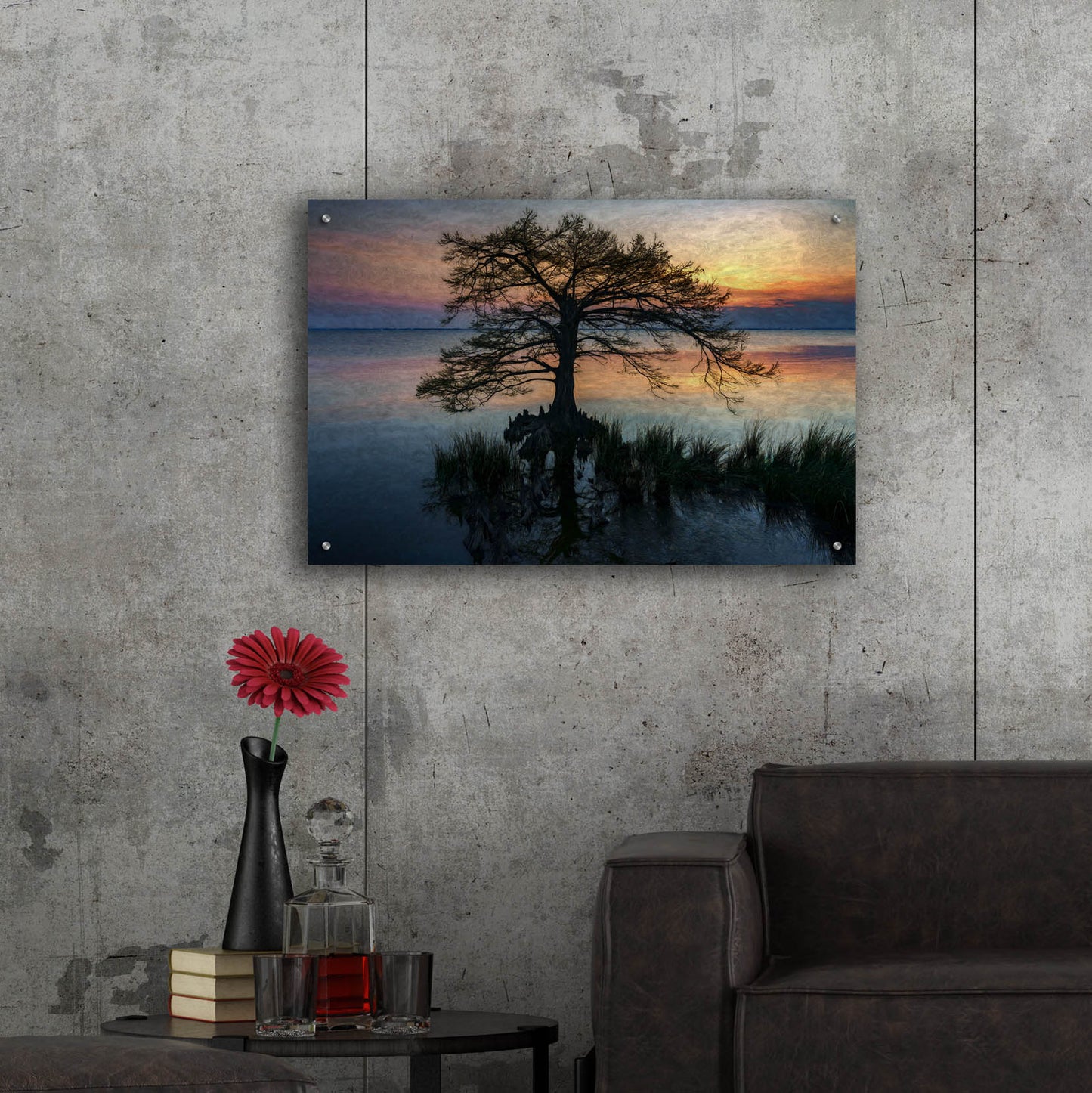 Epic Art 'Dusk on Currituck Sound Oil Painting' by Rick Berk, Acrylic Glass Wall Art,36x24