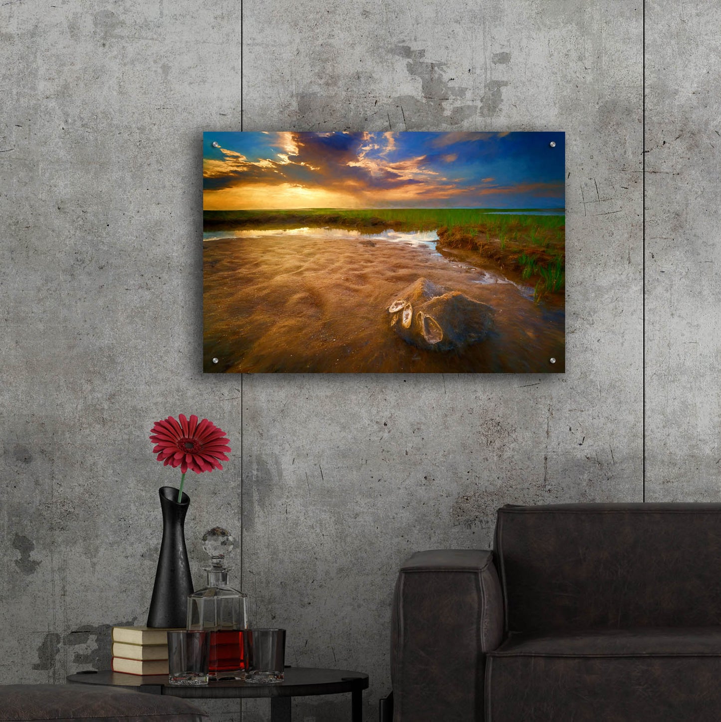 Epic Art 'Sunset on Paine's Creek Beach Oil Painting' by Rick Berk, Acrylic Glass Wall Art,36x24