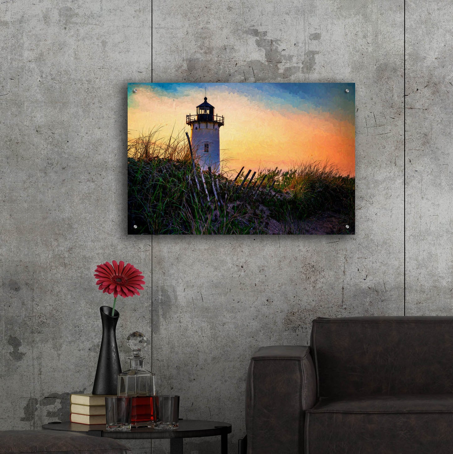 Epic Art 'Race Point Lighthouse Oil Painting' by Rick Berk, Acrylic Glass Wall Art,36x24