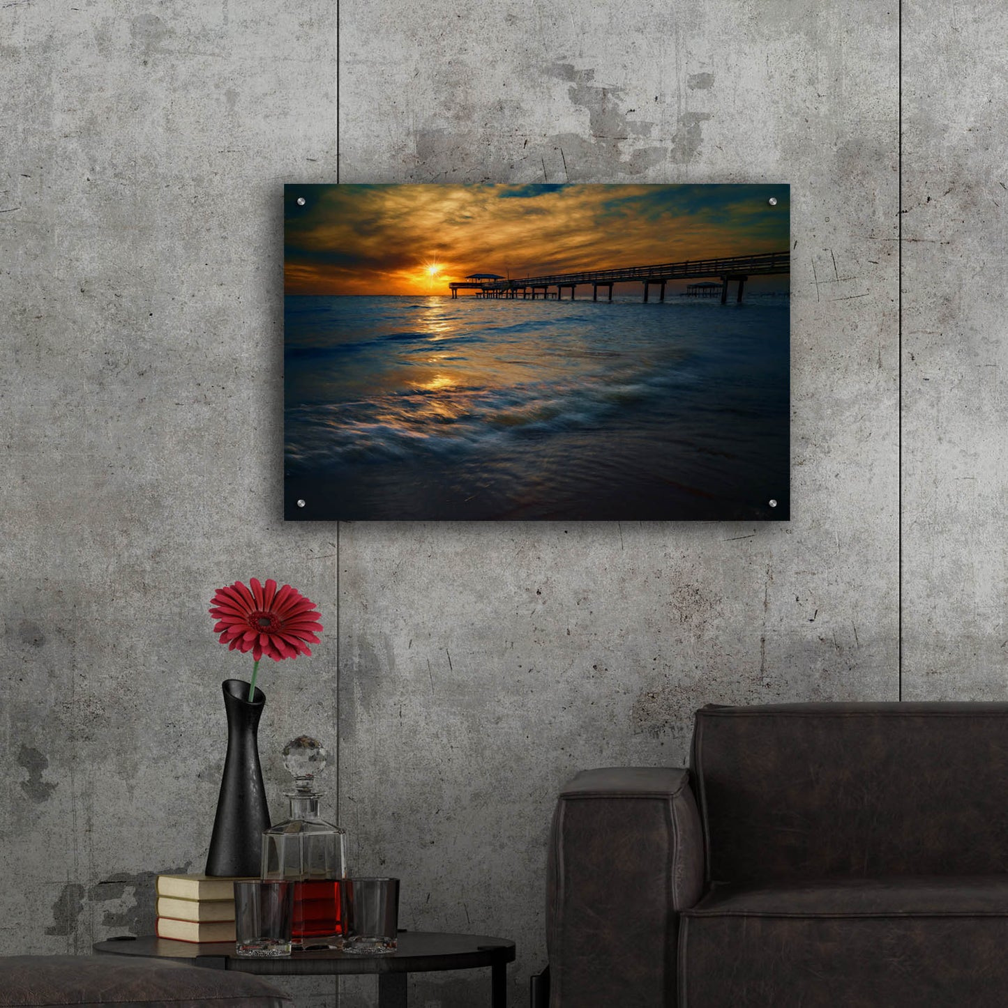 Epic Art 'Gulf Coast Sunset Oil Painting' by Rick Berk, Acrylic Glass Wall Art,36x24