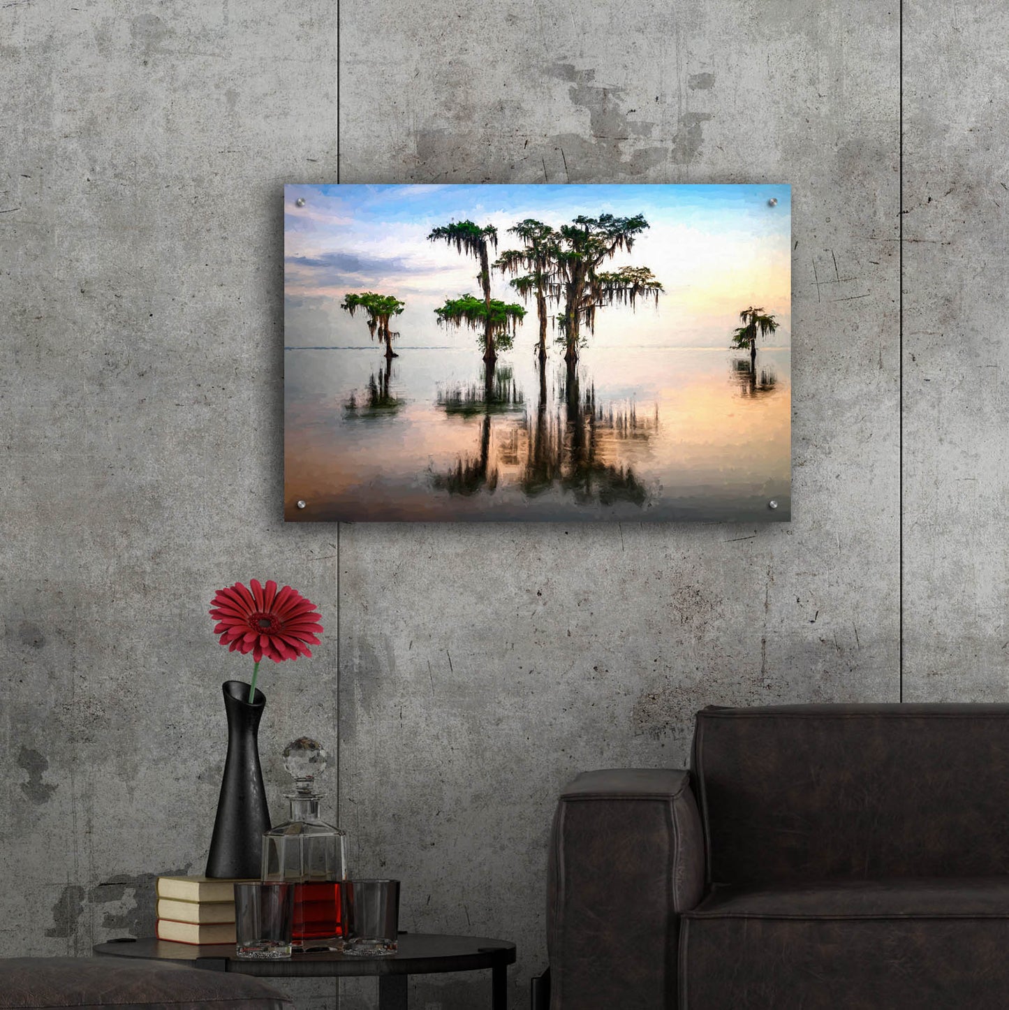 Epic Art 'Lake Maurepas Reflection Oil Painting' by Rick Berk, Acrylic Glass Wall Art,36x24