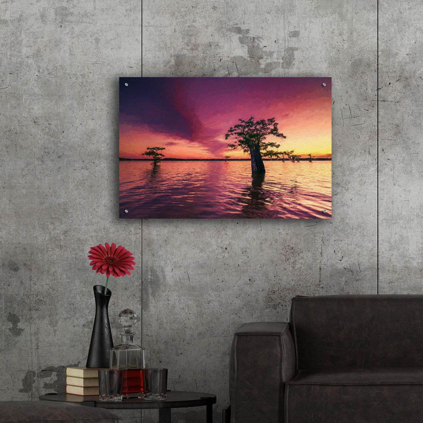 Epic Art 'Atchafalaya Sunset Oil Painting' by Rick Berk, Acrylic Glass Wall Art,36x24