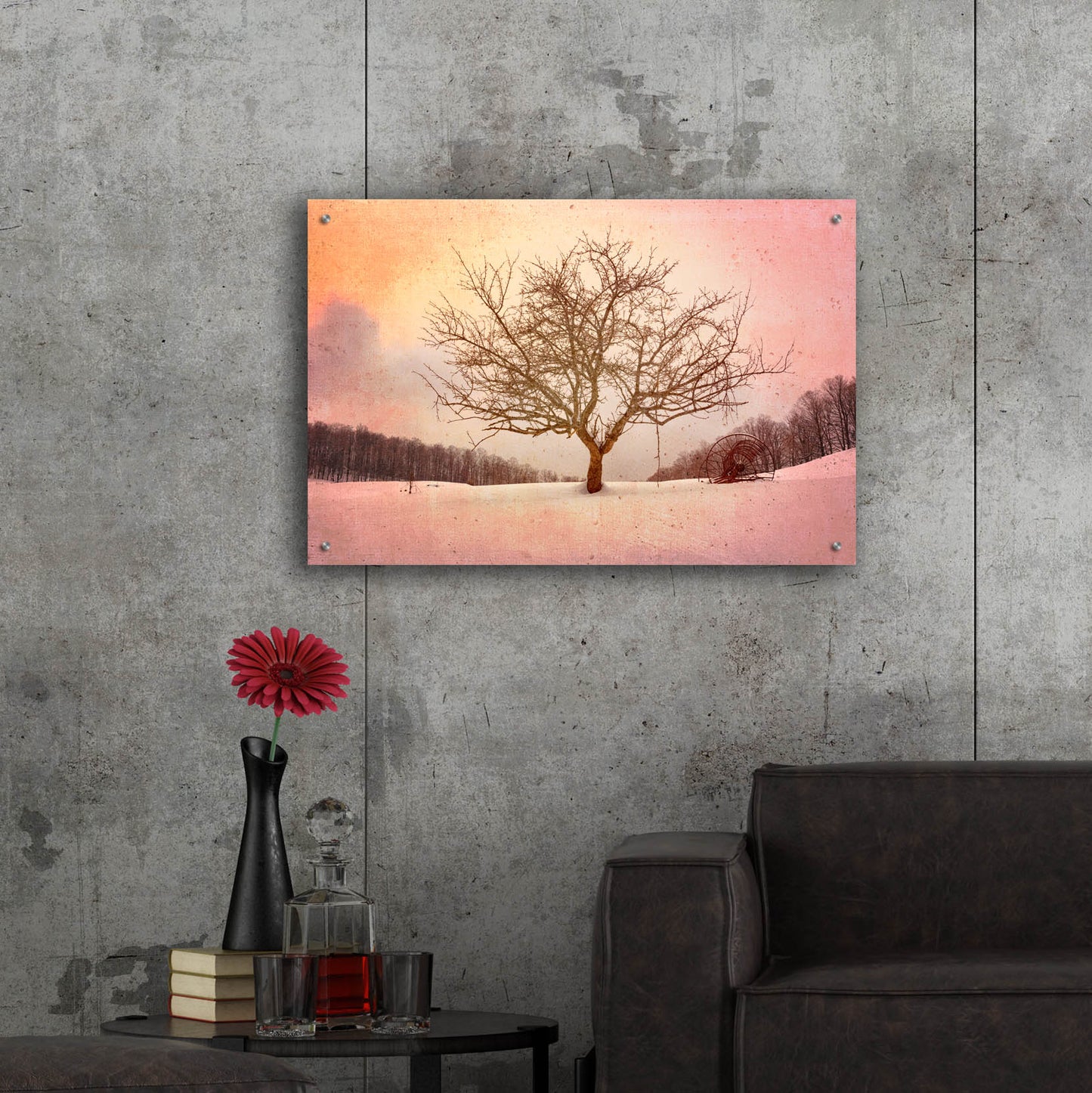 Epic Art 'Winter Evening at Cloudland Farmred' by Rick Berk, Acrylic Glass Wall Art,36x24