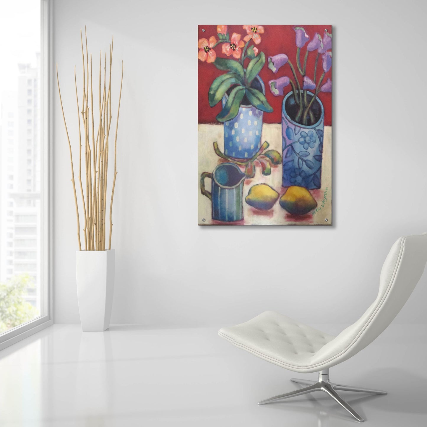 Epic Art 'Des fleurs et citrons' by Holly Wojhan, Acrylic Glass Wall Art,24x36