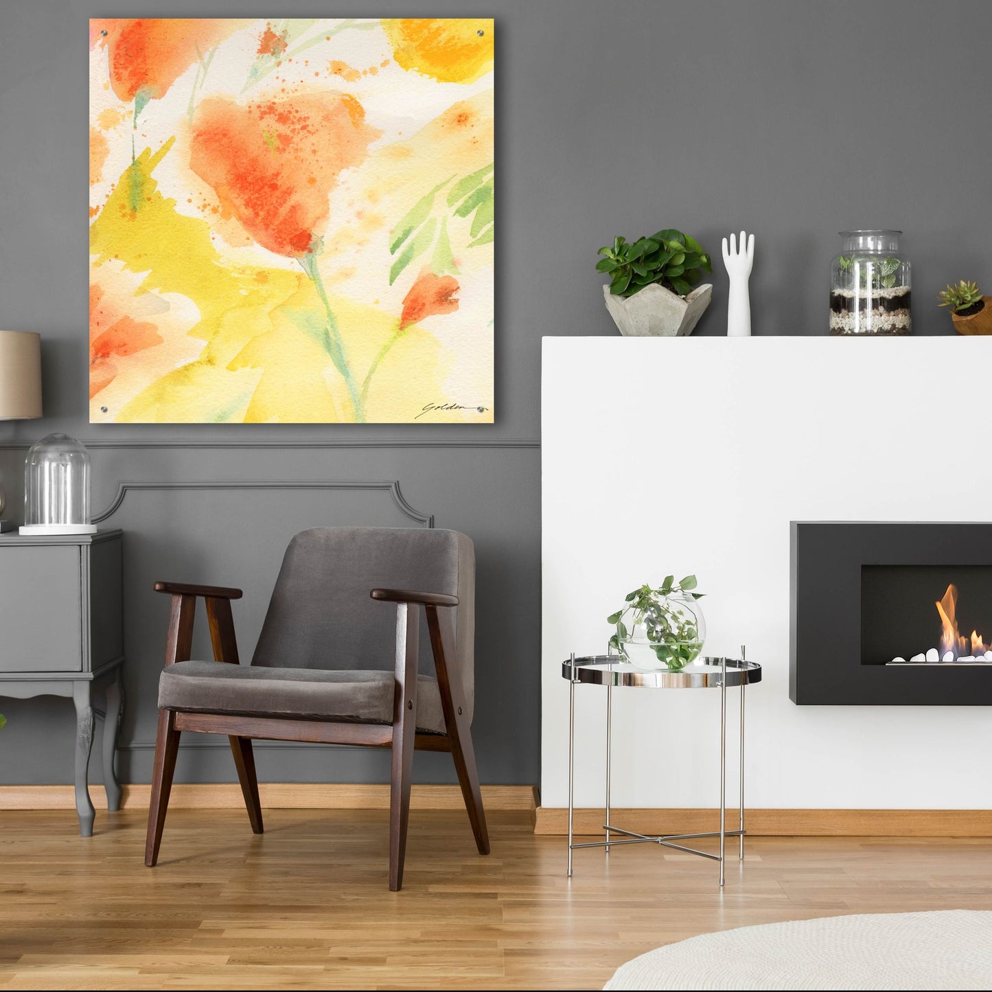 Epic Art 'Windblown Poppies #3' by Sheila Golden, Acrylic Glass Wall Art,36x36