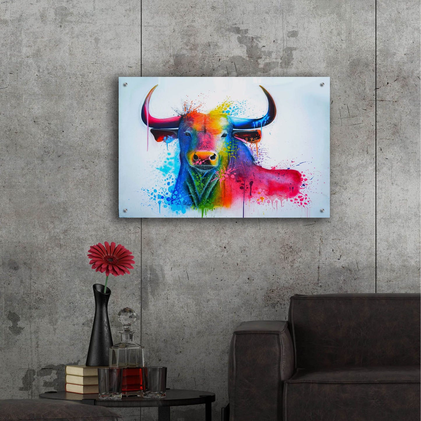 Epic Art 'Bull Splash Colors' by Ivan Negrete, Acrylic Glass Wall Art,36x24