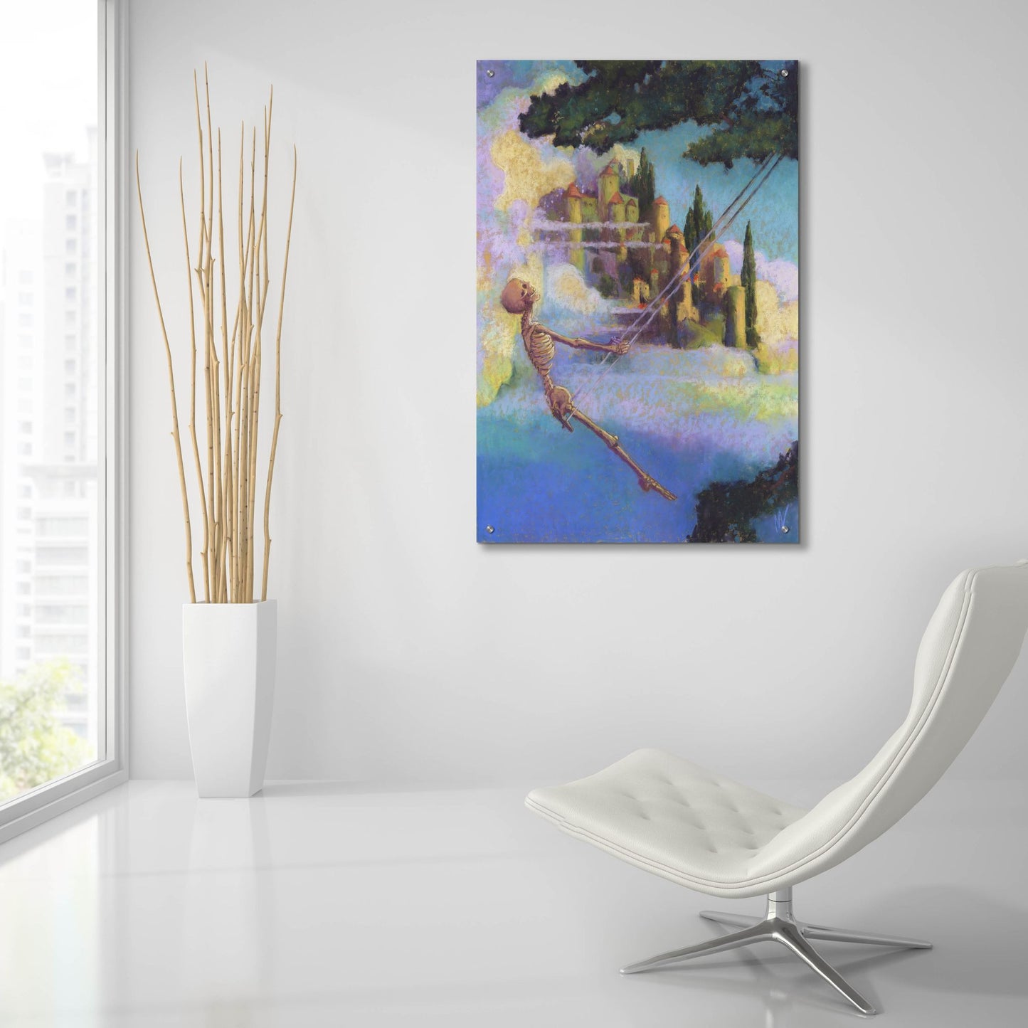 Epic Art 'Swingin-Skelly' by Marie Marfia Fine Art, Acrylic Glass Wall Art,24x36