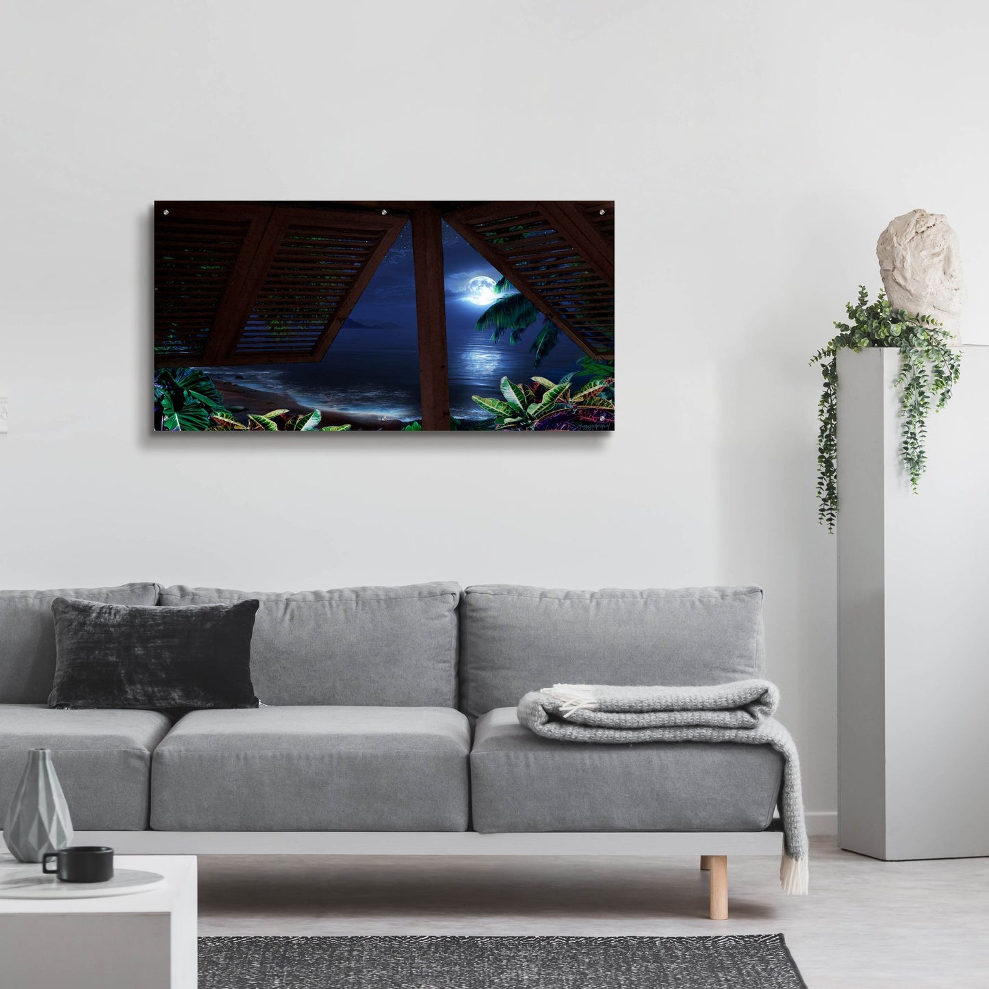 Epic Art 'Tropical Dream Moon View' by Murray Henderson Fine Art, Acrylic Glass Wall Art,48x24
