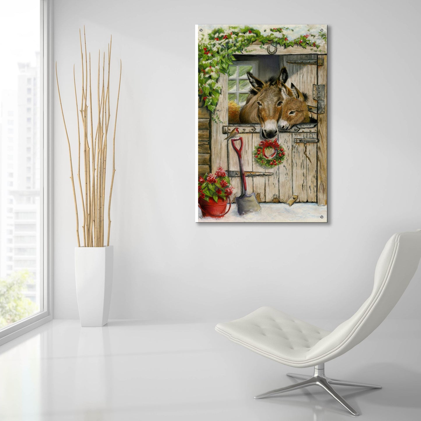 Epic Art 'Christmas Donkies' by Janet Pidoux, Acrylic Glass Wall Art,24x36