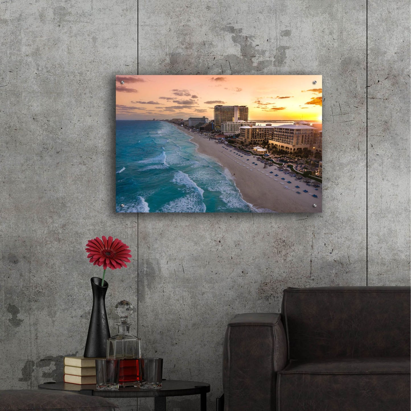 Epic Art 'Sunset On Cancun' by Jonathan Ross, Acrylic Glass Wall Art,36x24