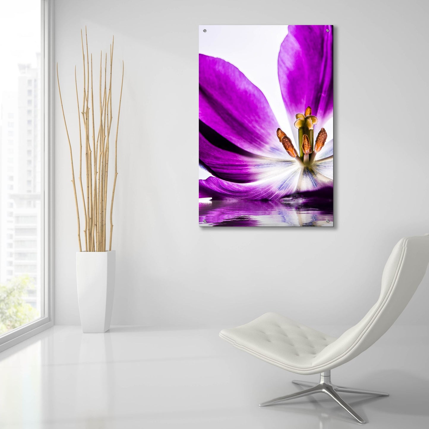 Epic Art 'Purple Tulip Reflection' by Pamela Plummer, Acrylic Glass Wall Art,24x36