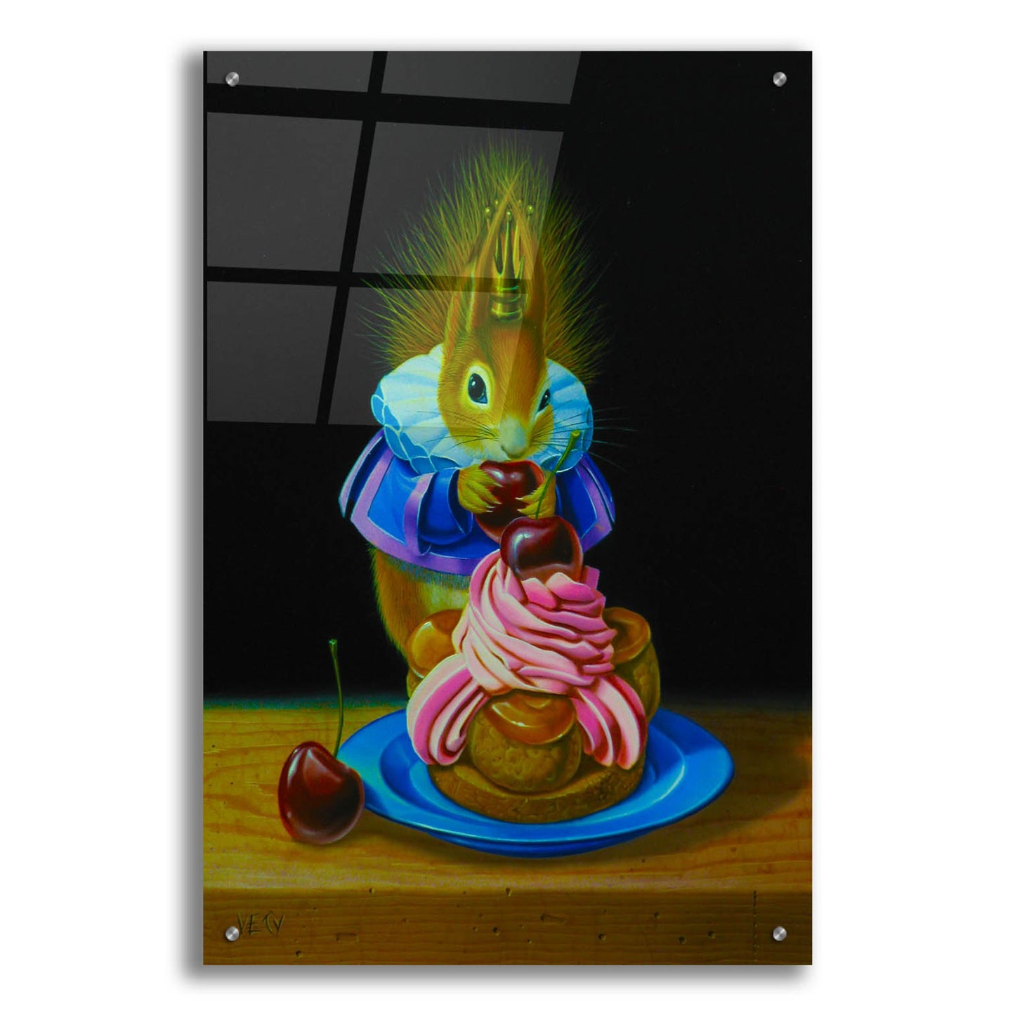 Epic Art 'Squirrel And Cherries' by Valery Vecu Quitard, Acrylic Glass Wall Art