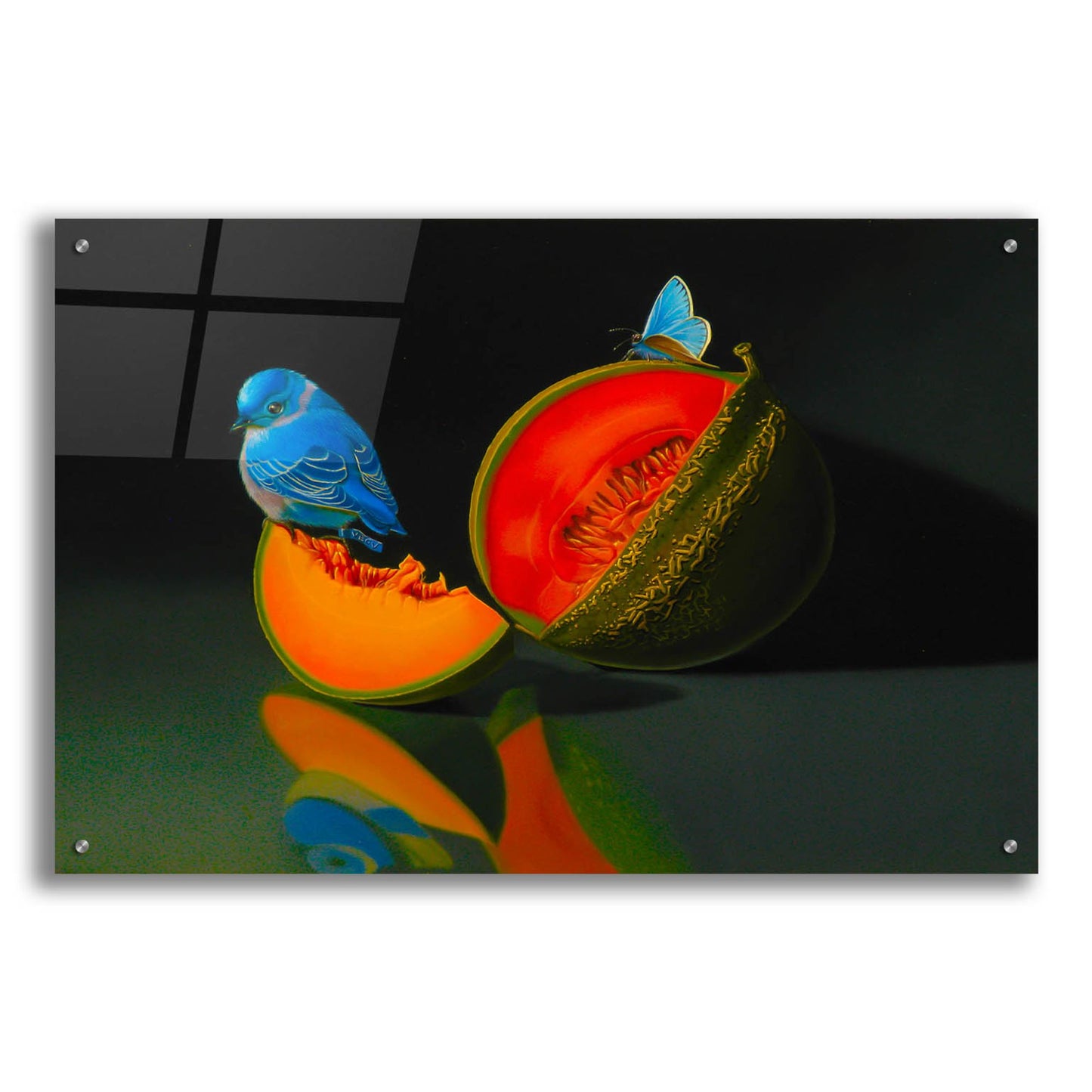Epic Art 'The Melon And The Blue Bird' by Valery Vecu Quitard, Acrylic Glass Wall Art
