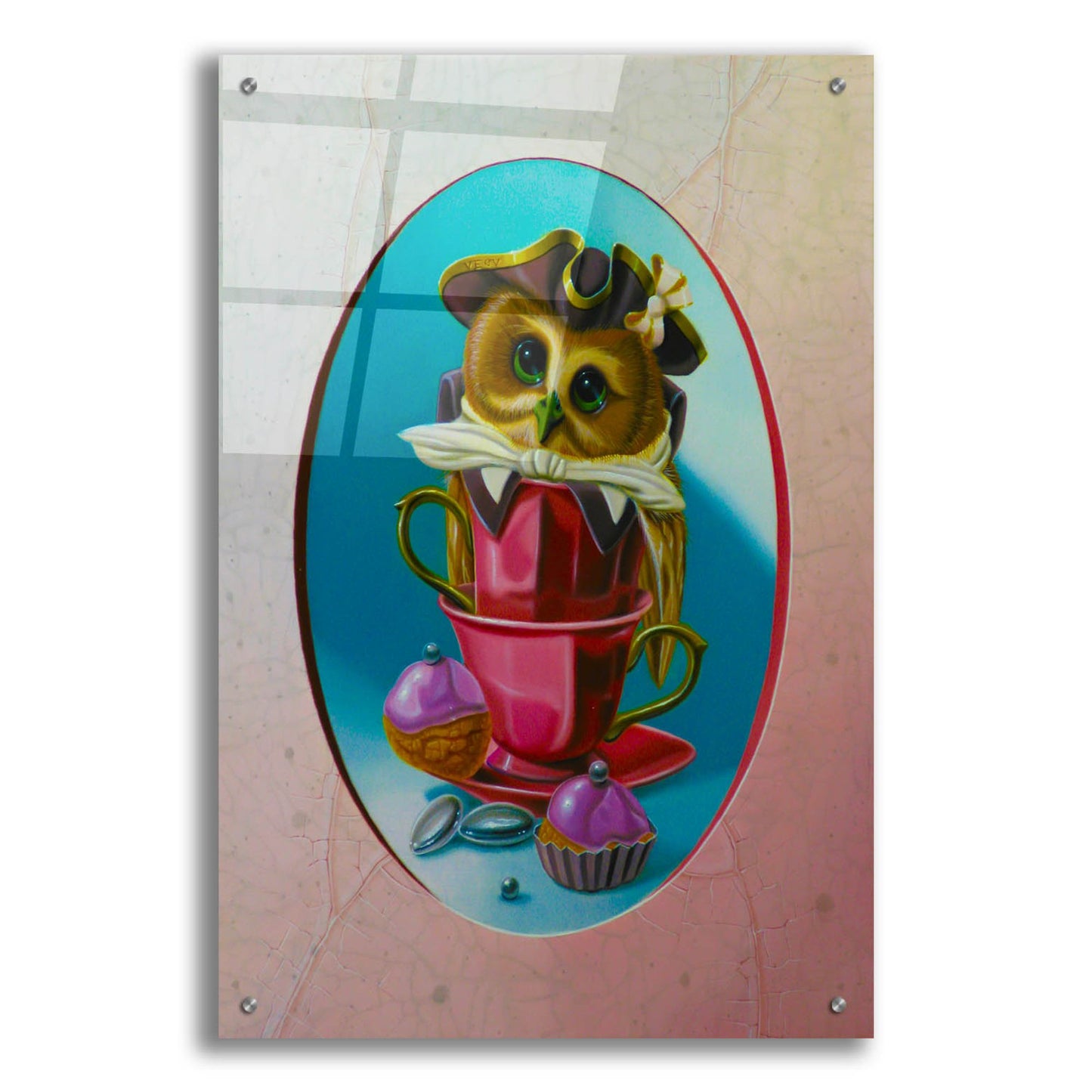 Epic Art 'The Owl With Two Cups' by Valery Vecu Quitard, Acrylic Glass Wall Art