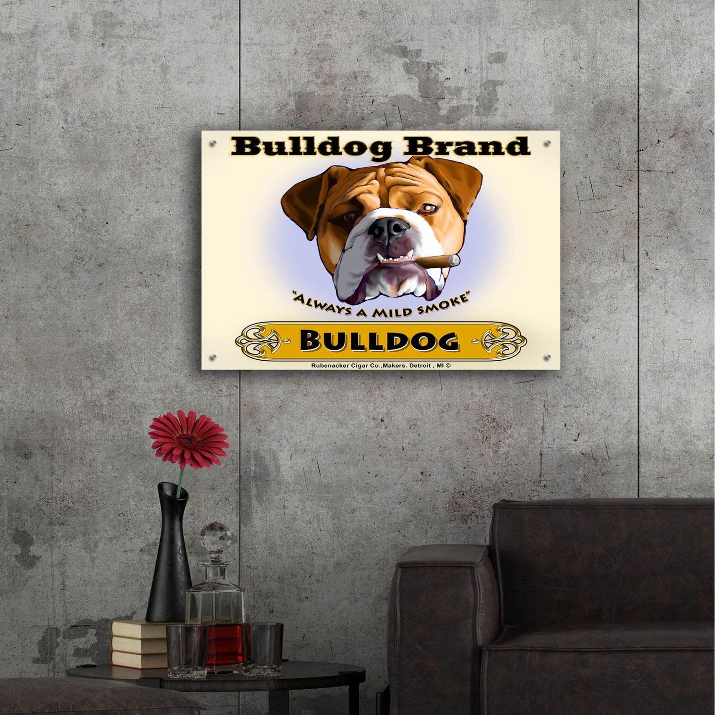 Epic Art ' Bulldog Cigar' by Brian Rubenacker, Acrylic Glass Wall Art,36x24