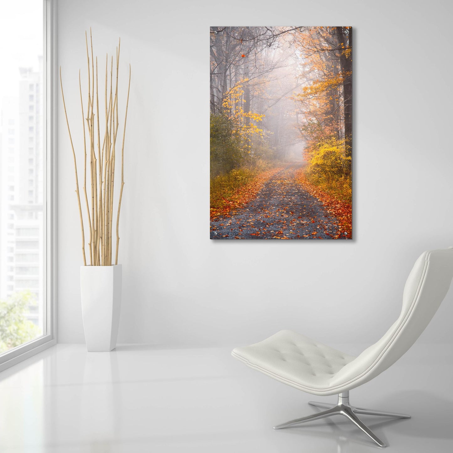 Epic Art ' Road and Autumn Mist' by Brooke T. Ryan, Acrylic Glass Wall Art,24x36