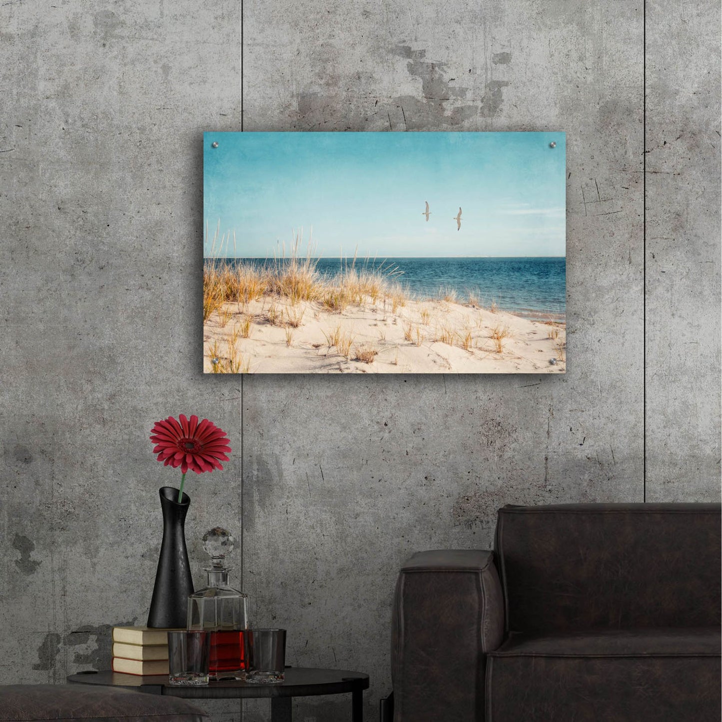 Epic Art ' Beach & Gulls' by Brooke T. Ryan, Acrylic Glass Wall Art,36x24