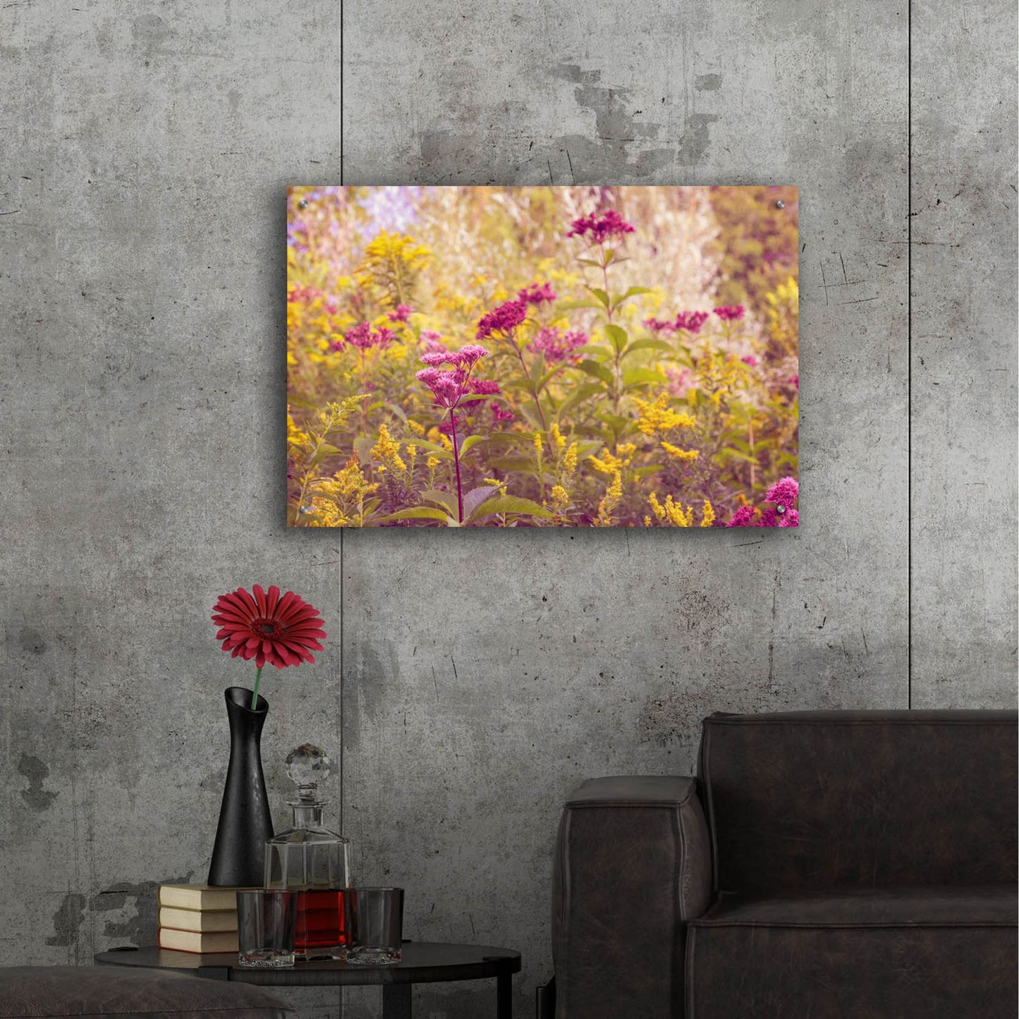 Epic Art ' Plum and Mustard Wildflowers' by Brooke T. Ryan, Acrylic Glass Wall Art,36x24