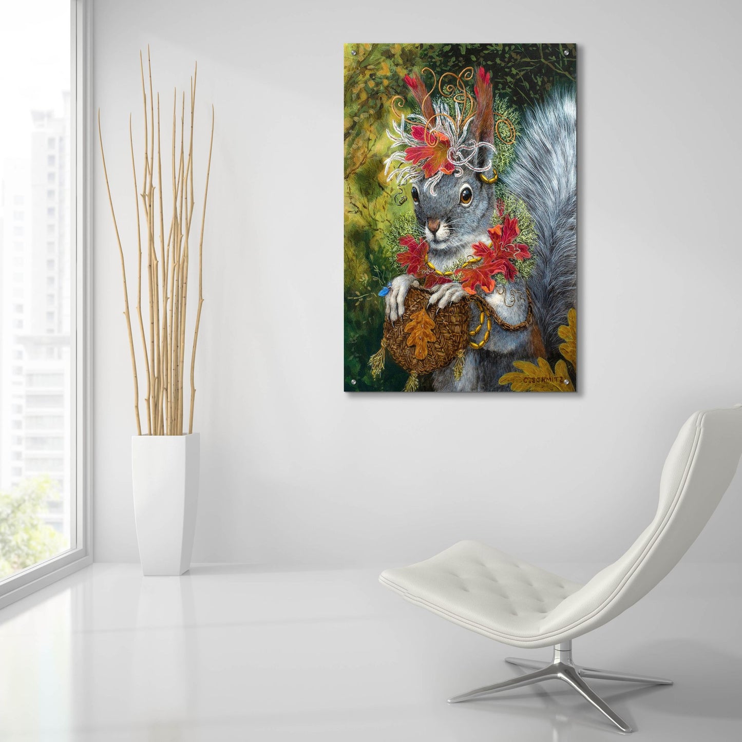 Epic Art ' The Squirrel's Dream' by Carolyn Schmitz, Acrylic Glass Wall Art,24x36