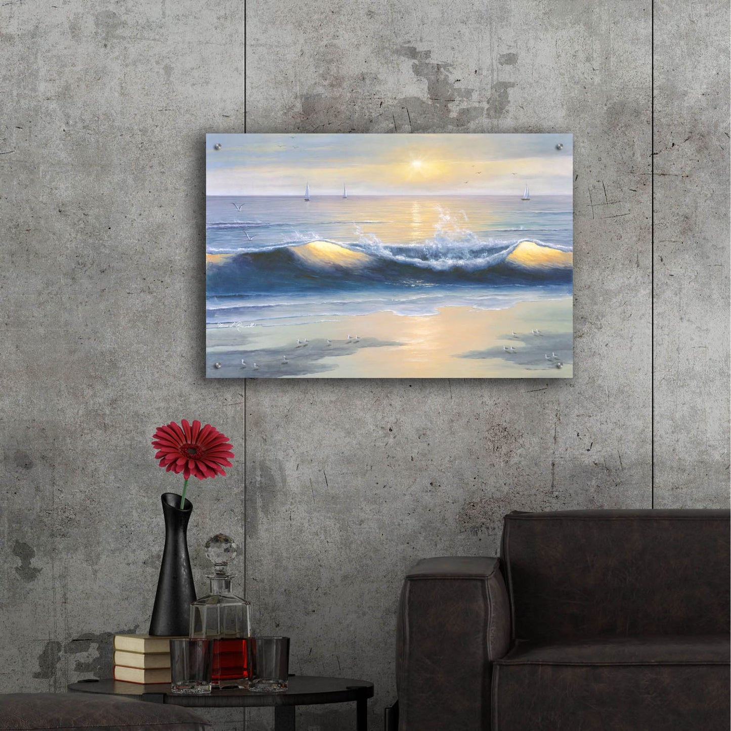 Epic Art ' Blue Waves' by Diane Romanello, Acrylic Glass Wall Art,36x24