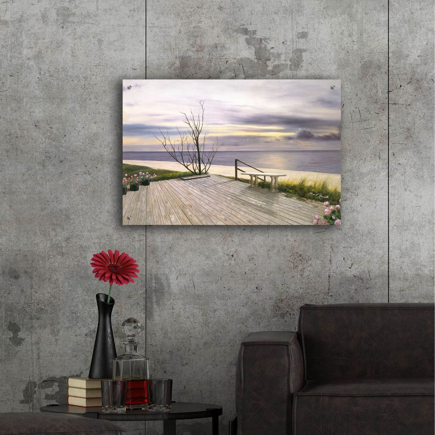 Epic Art ' Sunset & Flowers' by Diane Romanello, Acrylic Glass Wall Art,36x24