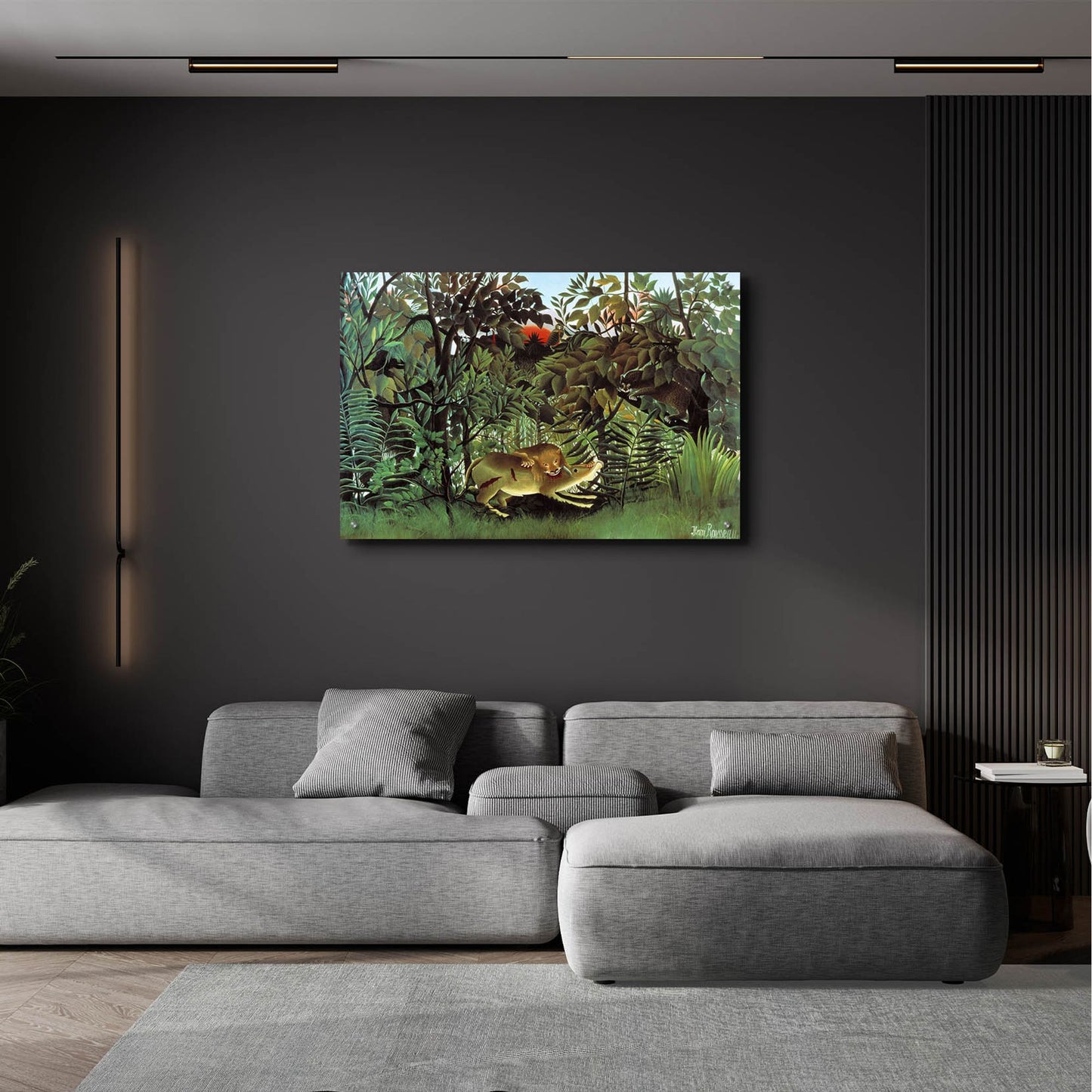 Epic Art ' The Hungry Lion, 1905' by Henri Rousseau, Acrylic Glass Wall Art,36x24
