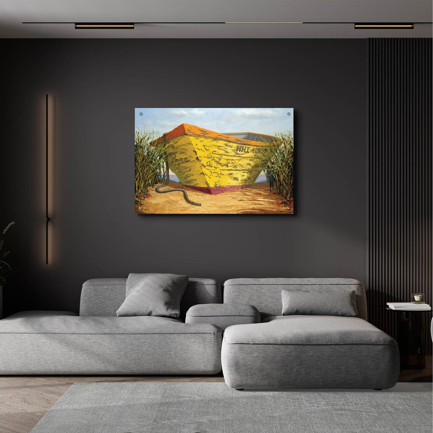 Epic Art ' Yellow and Orange Rowboat' by Karl Soderlund, Acrylic Glass Wall Art,36x24