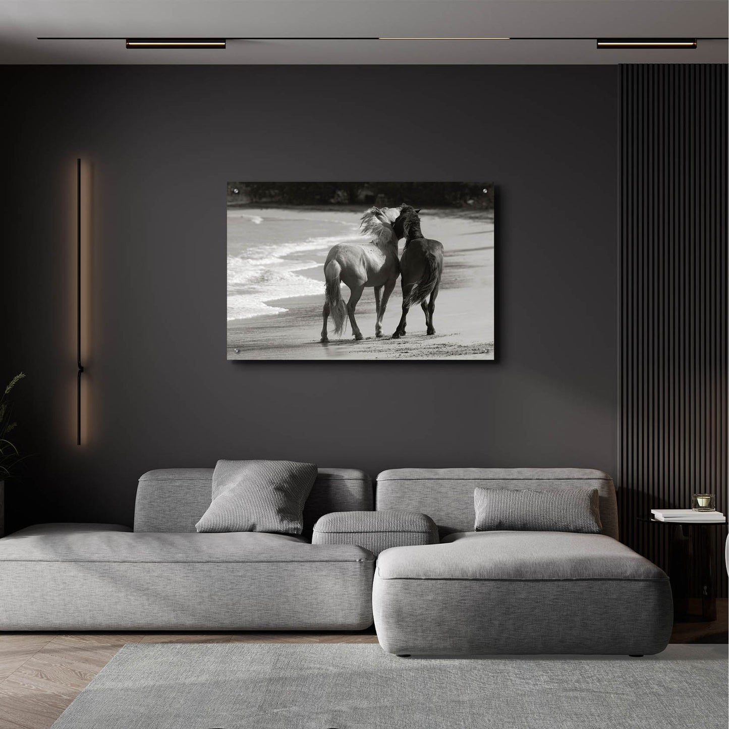Epic Art ' Young Mustangs on Beach' by Traer Scott, Acrylic Glass Wall Art,36x24