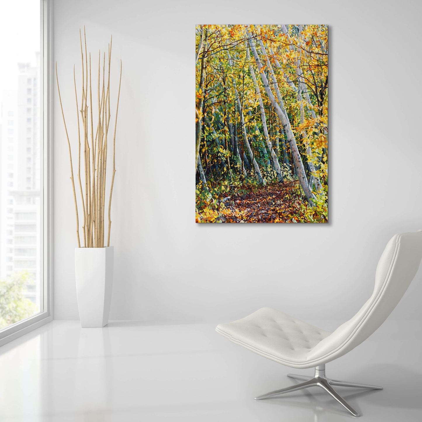 Epic Art 'Birch Path' by Joanne Towers, Acrylic Glass Wall Art,24x36