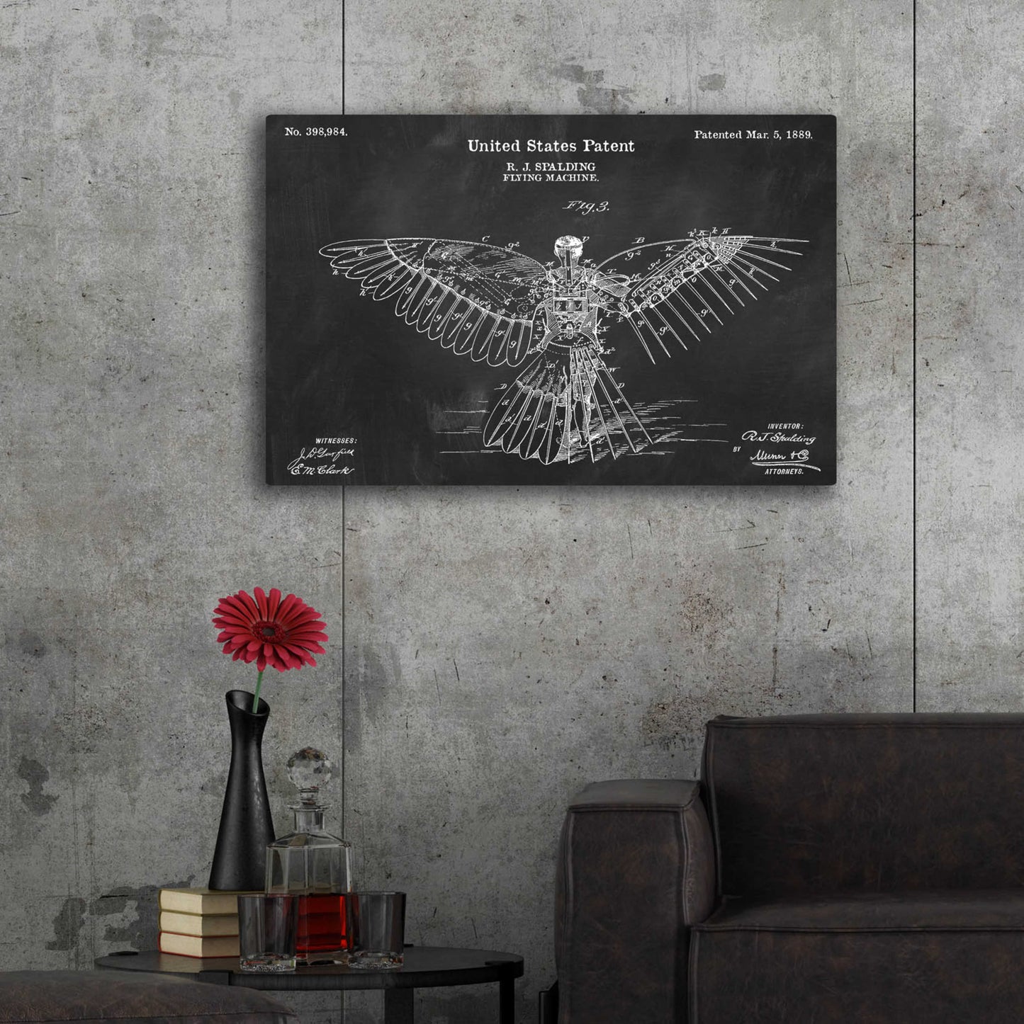 Epic Art 'Flying Machine Blueprint Patent Chalkboard,' by Acrylic Glass Wall Art,36x24