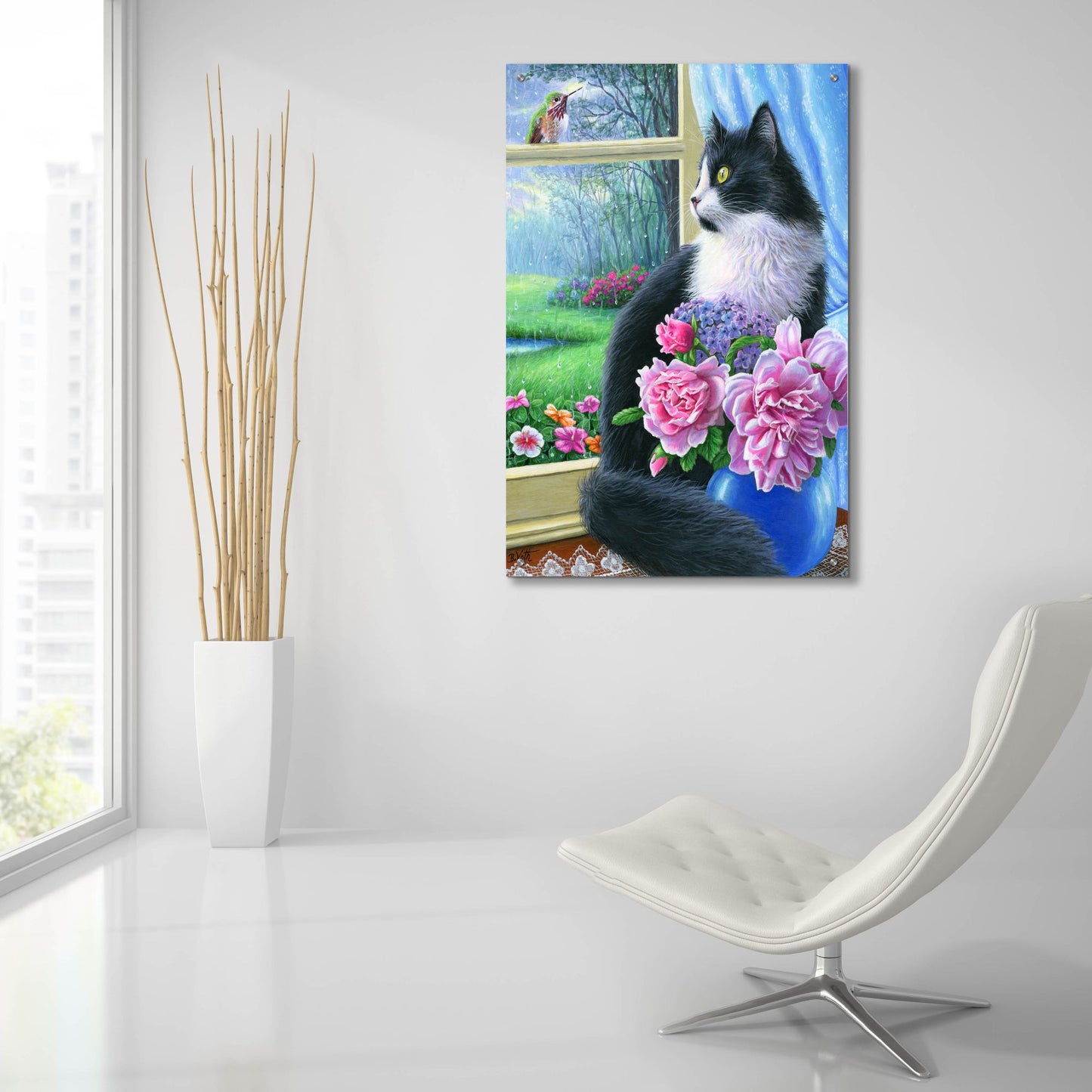 Epic Art 'Rainy Day Visitor' by Bridget Voth, Acrylic Glass Wall Art,24x36