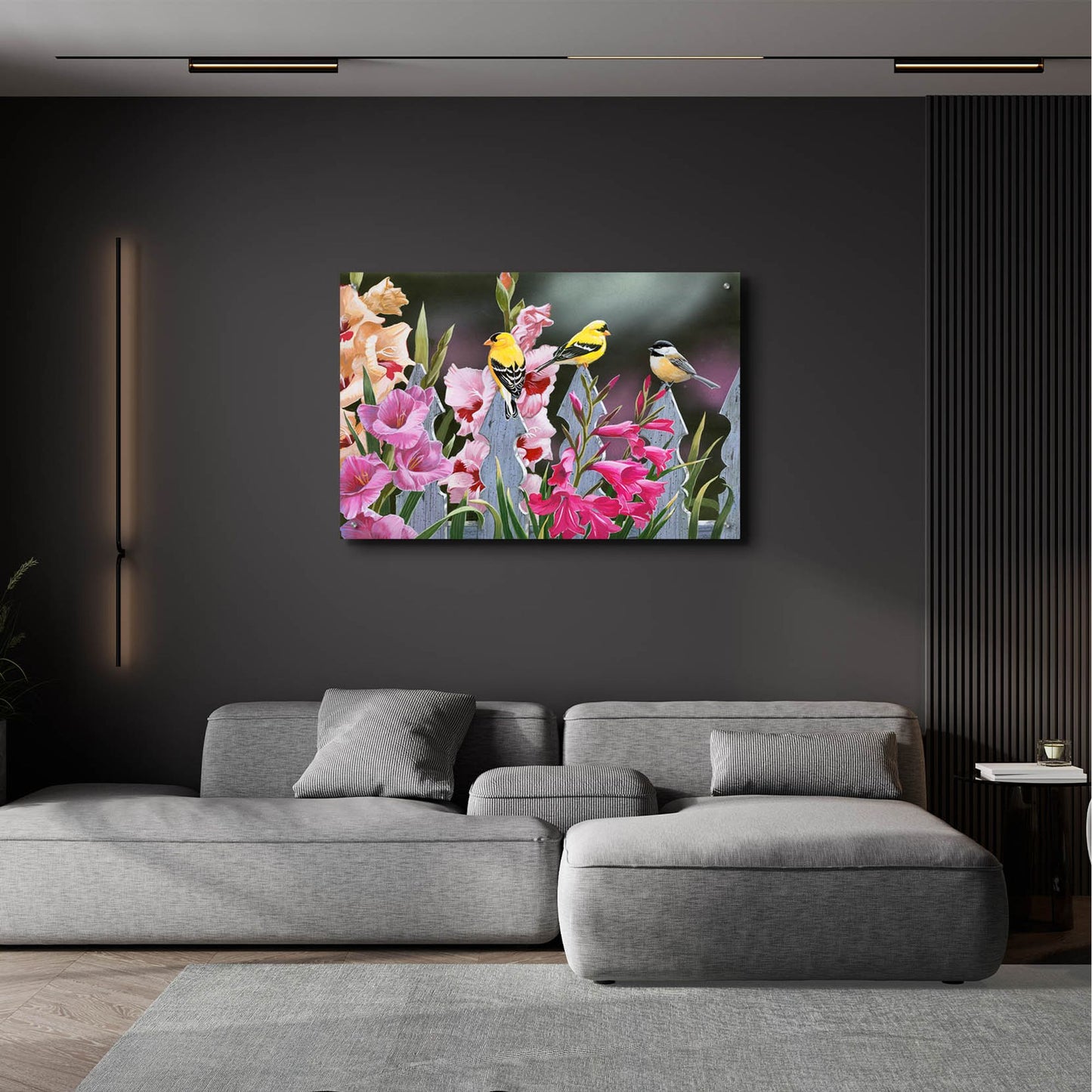 Epic Art 'Feathered Friends and Gladiolus' by William Vanderdasson, Acrylic Glass Wall Art,36x24