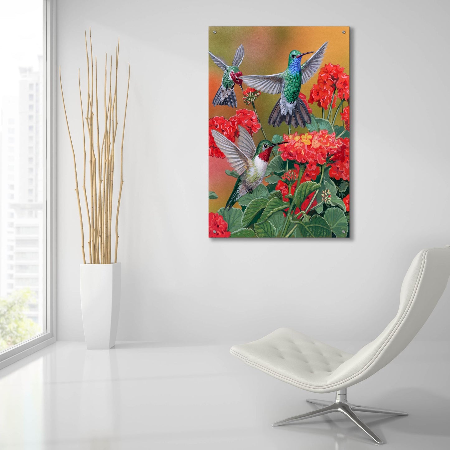 Epic Art 'Hummingbirds & Flowers' by William Vanderdasson, Acrylic Glass Wall Art,24x36