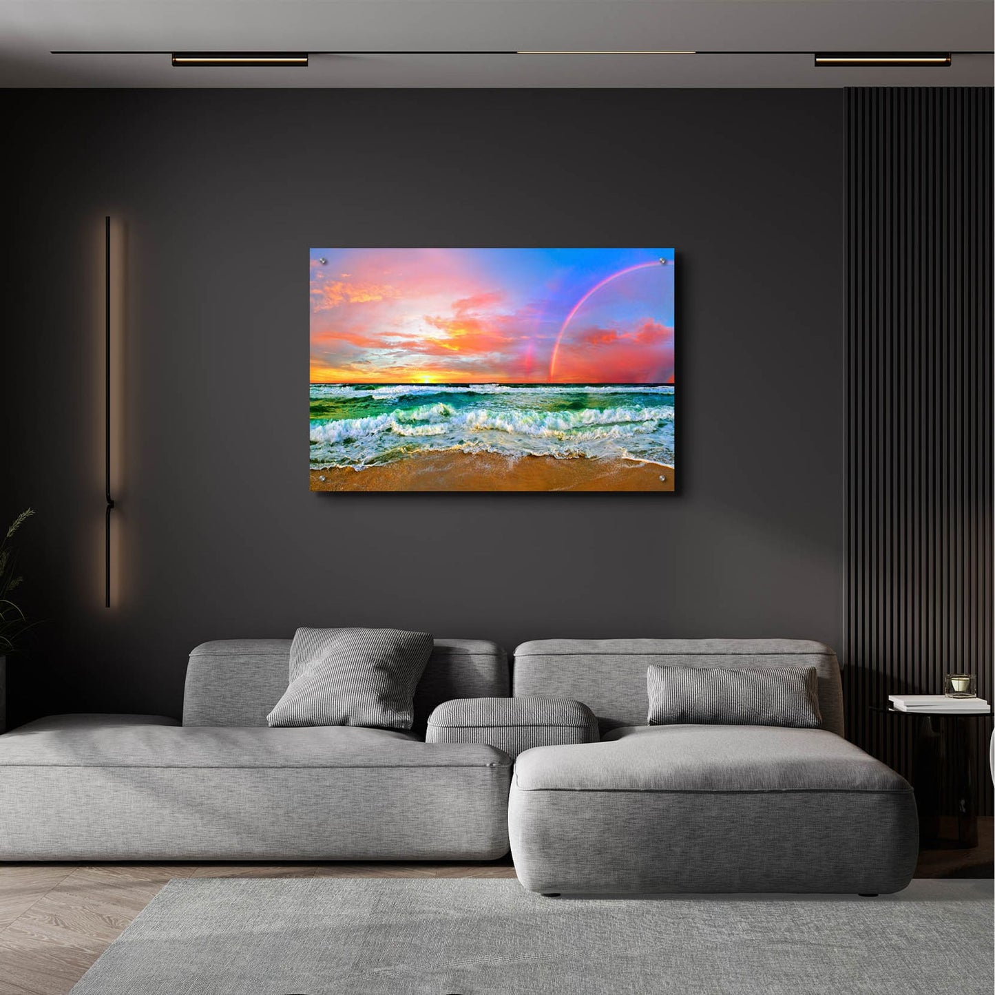 Epic Art 'Beach Rainbow Colorful Ocean Wave Sunset' by Ezra Tanner, Acrylic Glass Wall Art,36x24